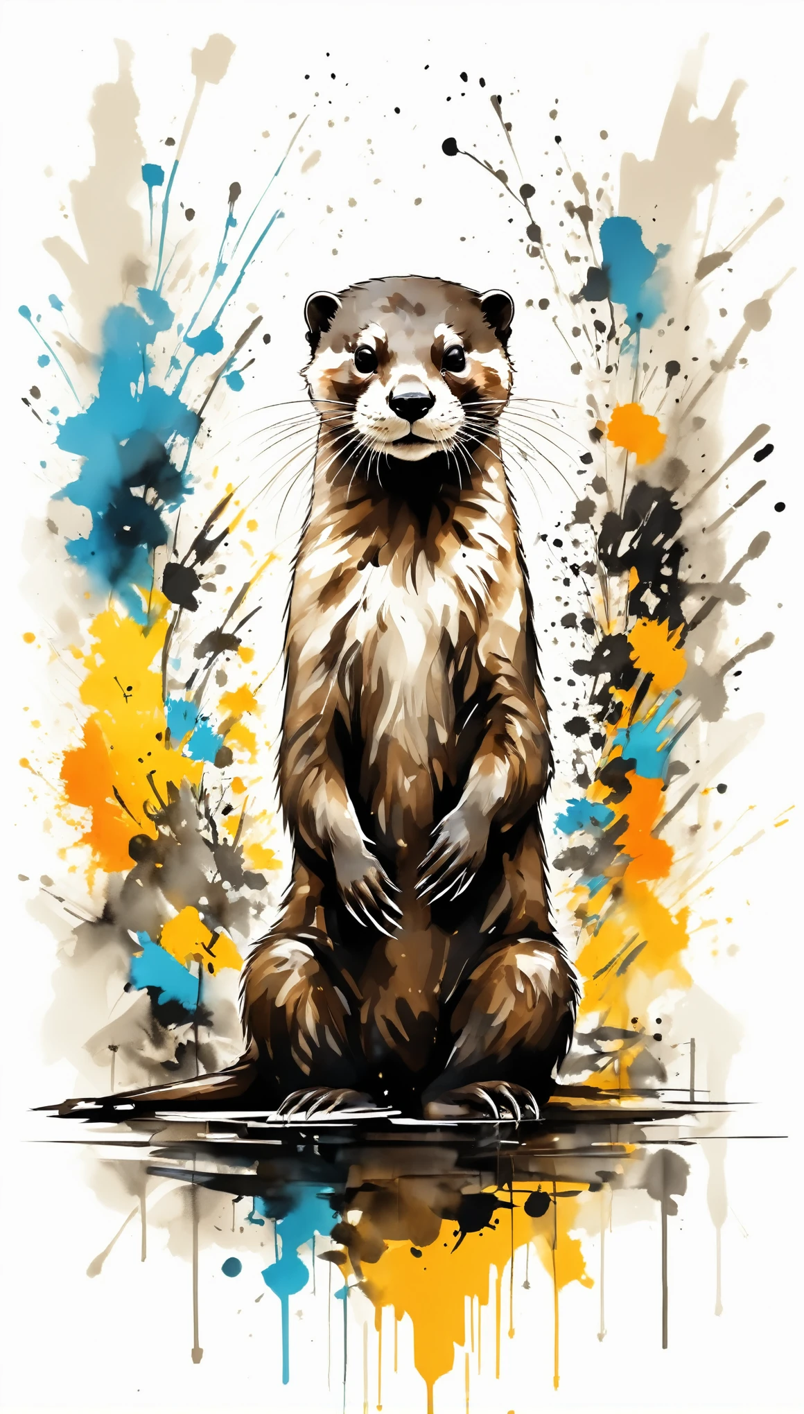 Vector Art, Color illustration with otter, In the center, Vibrant colors,Graffiti Art,ink splatter,Wild and unrestrained,rich and colorful,visual impact,Modern aesthetic super detailed, Intricate details:1.3