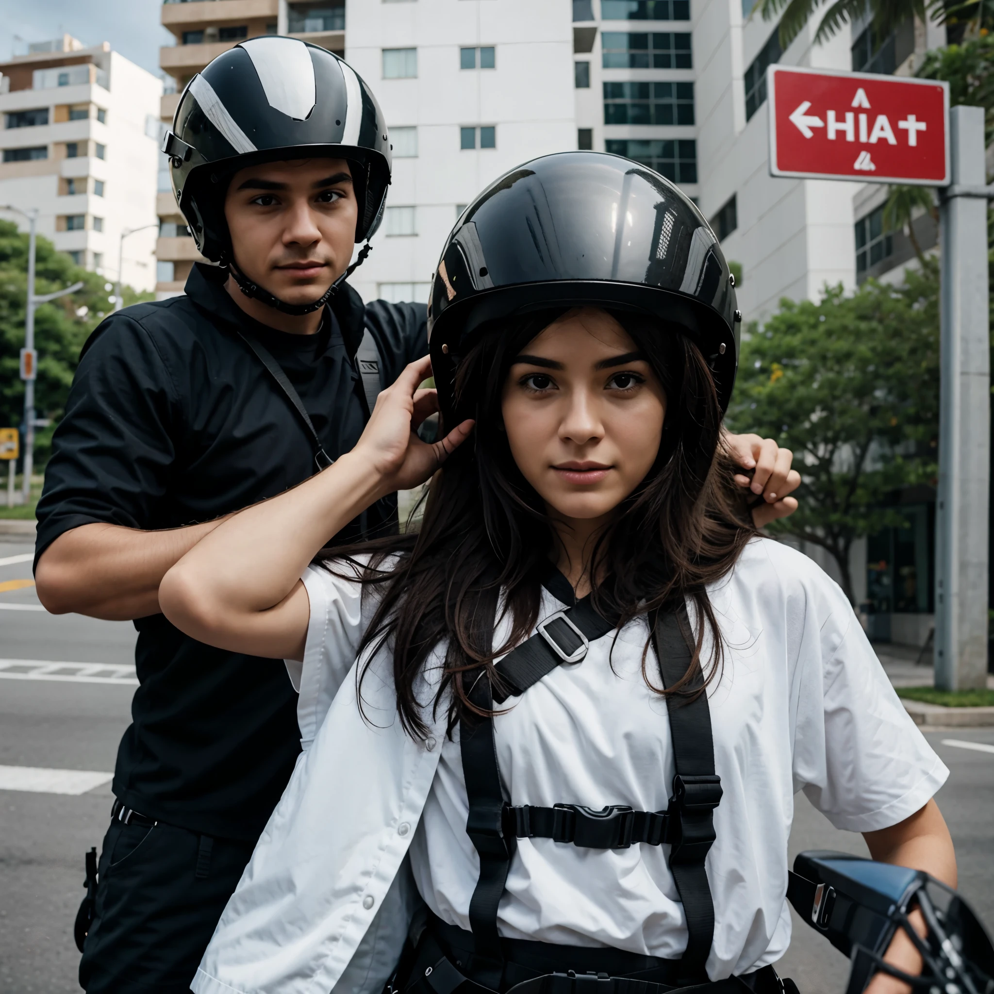 Painel 1:

[Illustration of two characters .  Character 2 arrives at a workshop riding a motorcycle with his helmet in hand.

Personagem 1: Did you know that a helmet can save your life in traffic??

Personagem 2: serious? Como assim?

Painel 2:

[Character 1 places the helmet on character 2&#39;s head. Em seguida, segura um martelo.]

Personagem 1: Vou te mostrar. Watching!

Painel 3:

[Character 1 gives a hard hammer to the helmet on character 2&#39;s head. O capacete amortece o impacto.]

Personagem 2: Ufa! Nem senti nada!

Painel 4:

[Character 1 holds an unprotected skeleton skull. Gives a hammer to the skull, que se quebra.]

Personagem 1: And this is what can happen if you don&#39;t wear a helmet.

Painel 5:

[The two characters back on the sidewalk. Character 2 has the helmet on his head, sorrindo.]

Personagem 2: Vou usar capacete sempre! Safety first!

Texto final:

Narrador: Always wear a helmet in traffic. Sua vida vale mais!
