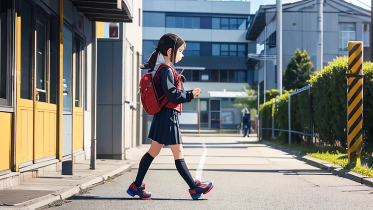 Elementary school student doing robot walking、Shot from the side