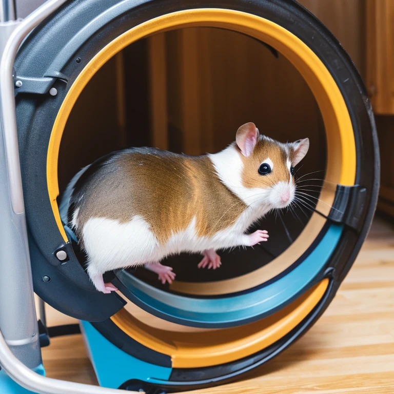 Hamster exercising in a wheel