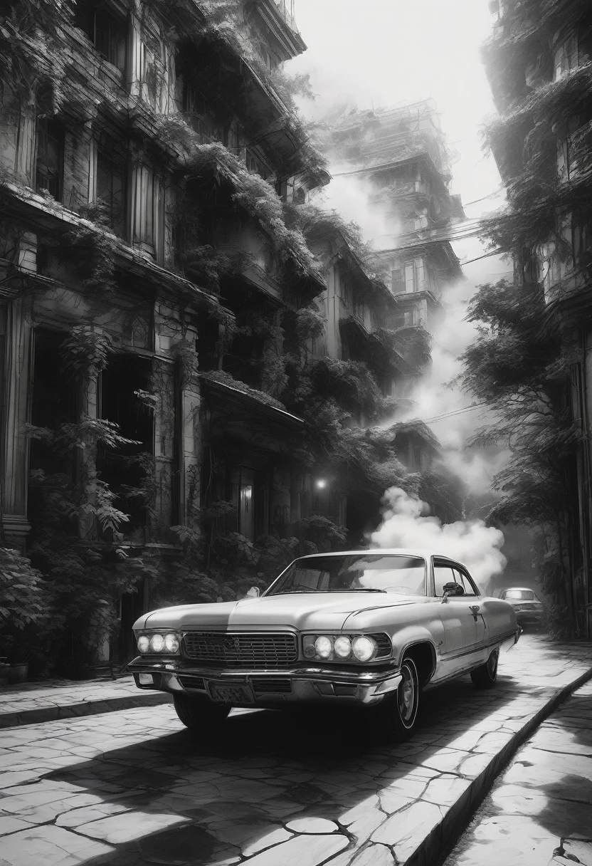 best quality, ultra-detailed, black and white, monochrome, contrasting shades, high contrast ,grayscale, aesthetic, Goodness gracious, great balls of fire Epic cinematic brilliant stunning intricate meticulously detailed dramatic atmospheric maximalist digital matte painting, black and white art