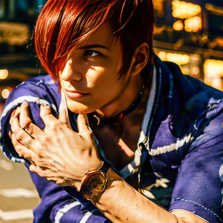 (Perfect details,masterpiece, Good details),(Good lighting, arms held like a cat、 Perfect details, Perfect eye details, Perfect anatomy details,(Iori Yagami, King of Fighters,), Iori Yagami, KOF,(original design：Yagami-an,),A perfect move with no mistakes, エラーのないPerfect details, Excellent anatomical details, Redhead,Sharp Eye