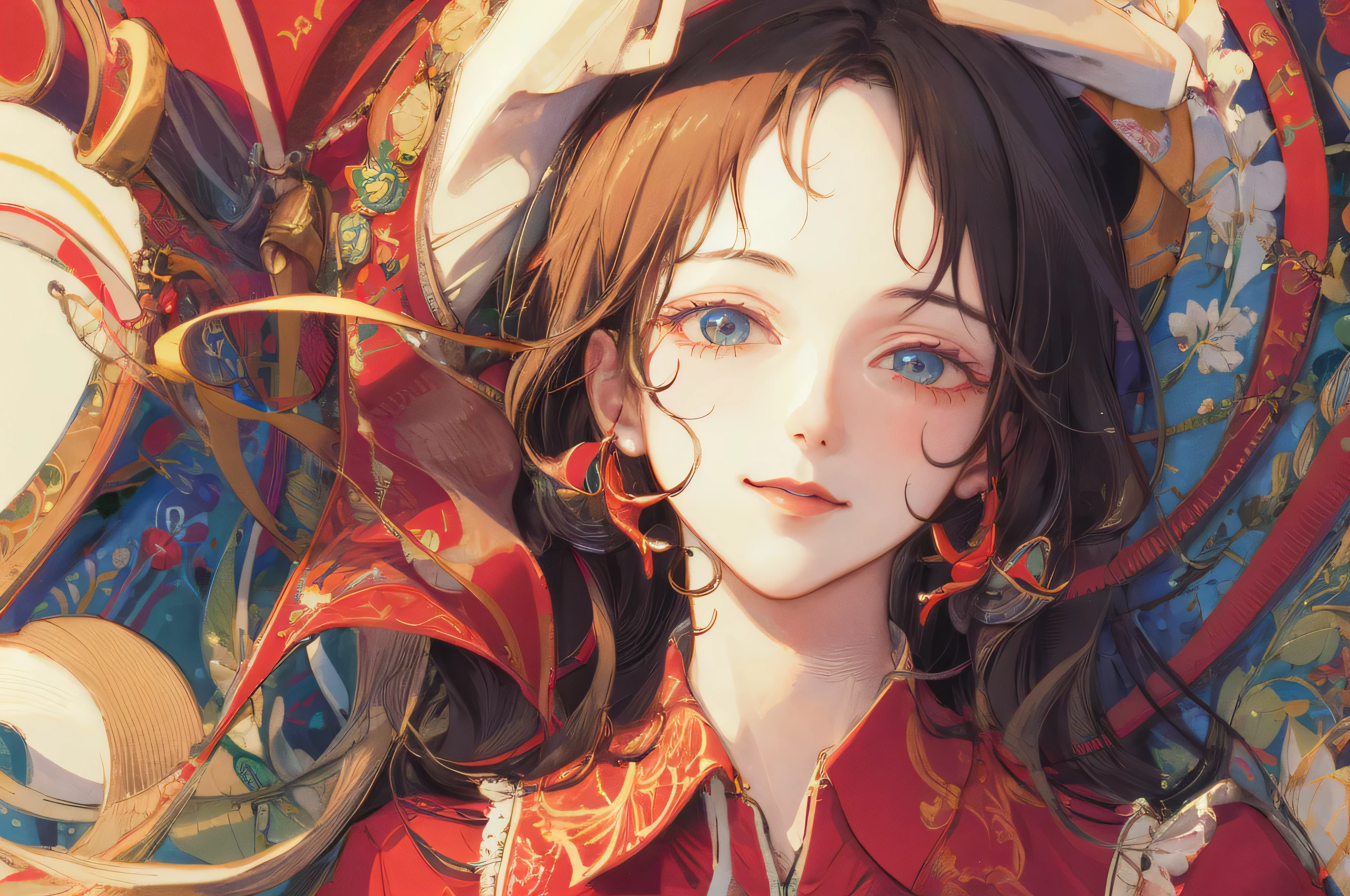 masterpiece: 1.7, highest quality、(Extremely detailed CG、Ultra-detailed、Best Shadow:1.1)、solo、Picturesque、sketch、Paper Texture、Alice in Wonderland、Red ribbon on head、Red clothes、超A high resolution、Highly detailed face、Flat Color、Highly detailed face、Highly detailed face、Realistic、Limited palette、Low contrast、Best lighting、Beautiful woman、Light Smile、Blanche:1.6、(Zentangle、Mandala、Tangle、Intertwined:1)