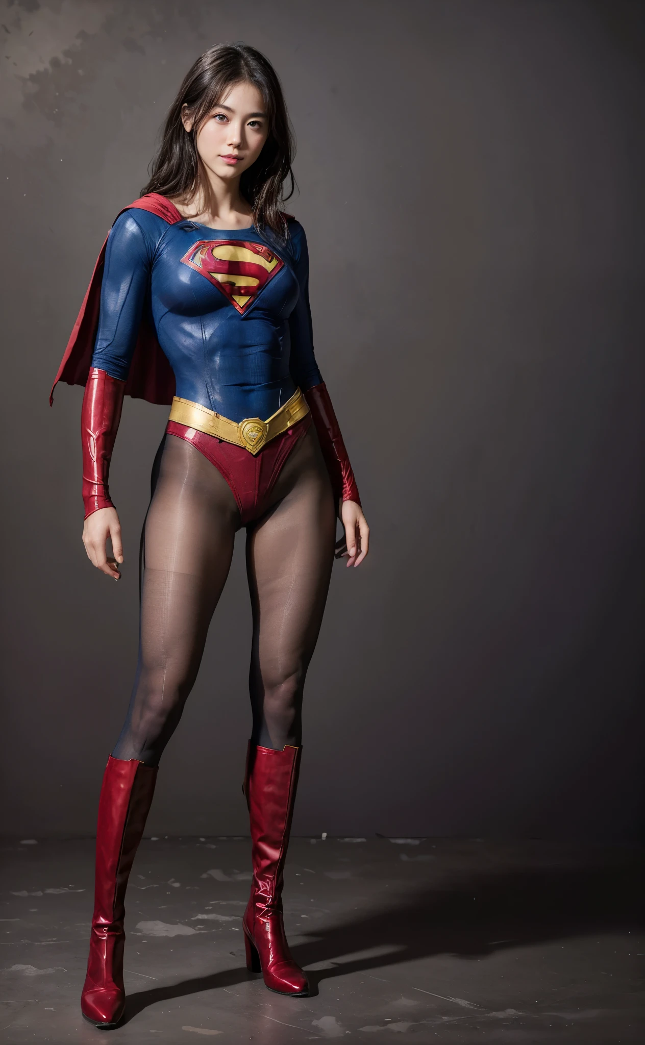 No background、(((Beautiful legs in black tights.)))、(((Legally express the beauty of your smile)))、((((Make the most of your original images)))、(((Body-fitting Supergirl costume)))、(((Supergirl Costume)))、(((Short beautiful hair)))、(((suffering)))、(((Please wear black tights....、Wear red boots)))、((Best image quality、8k))、((highest quality、8k、masterpiece:1.3))、(((Preserve background )))、Sharp focus:1.2、Beautiful woman with perfect figure:1.4、Slim Abs:1.2、Wet body:1.5、Highly detailed face and skin texture、8k