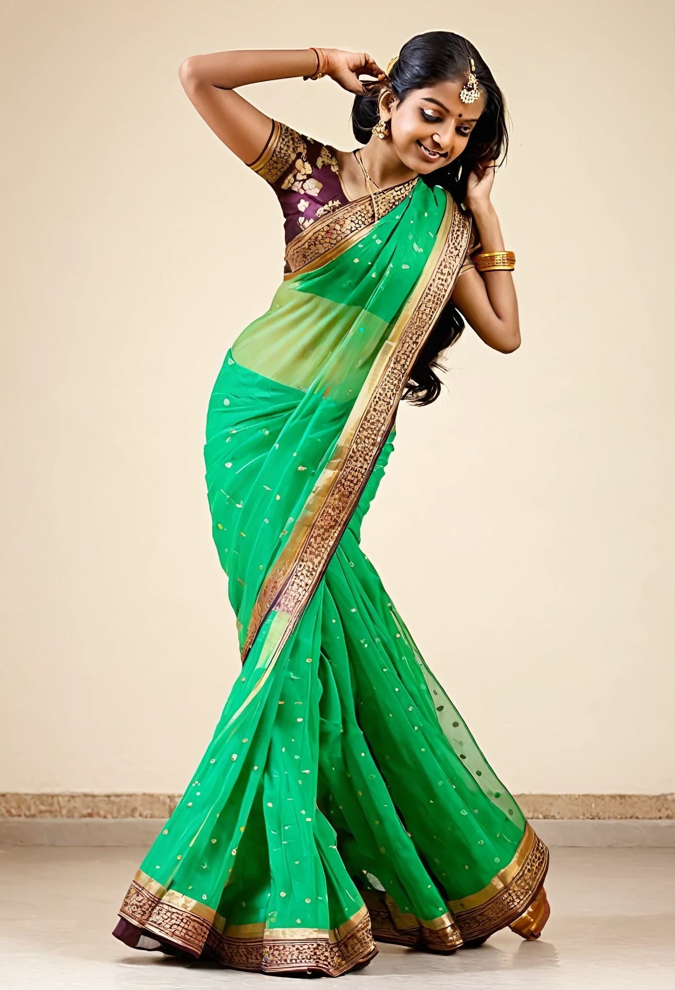Nude Indian girl dancing in saree 