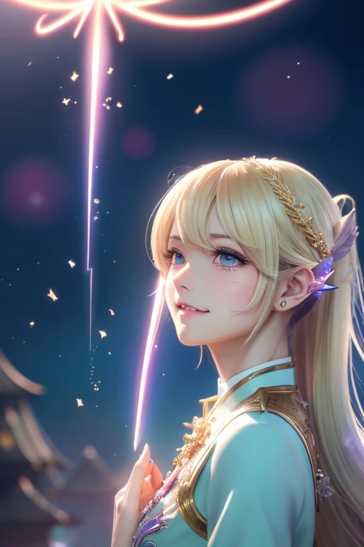 High quality CG illustration,((highest quality)), CG Animation((masterpiece)), (detailed), Perfect Face,
Beautiful fairy,Fairy,Fantasy,Armor,armor,Floundering clothes,A doll-like woman with wings, 16 years old,Archangel,, Look forward , Look up at the camera, Bright as morning,(Abysmal),(round, Symmetrical eyes),Delicate facial features,, (She has a mischievous smile),耳に大きなgemのearrings,(Blonde Hair),(Dramatic Pose),(Flashy photos), Upturned eyes, Cluttered picture,(Hair flying in the air:2.0),(Background vortices and currents),Dragon on background(Dramatic Light),(Nice views),Spectacular realism,,(Soft colors:1.2),超detailed,Dramatic Light,(複雑なdetailed:1.1), Complex background, Sparkling背景, Fractal Background,(Powerful Fangs:1.5) ,Portrait photos,A pale blue glowing sphere in both hands,背景Rainbow-colored,god秘的,,cute,Beauty,Anime Style,Anime CG,gem,shine,luxury,god々Aura,crystal,Gal,Heavy makeup,Eyelashes,Decoration,Facing forward,Anime Style,Sparkling,gem,左手にcrystalを持つご利益,Fortune telling,gold,luxuryなDecoration,luxuryな背景,noble,龍god,Aurora,Rainbow-colored,Rich man,wealthy class,Light blue hair,earrings,gemが沢山付いた服,prayer,gemの冠を持つ女性の接写, Anime Style 4k, detailedなDigital anime art, 8Kの高品質でdetailedなアート, Beautiful anime portraits, アニメFantasyアートワーク, アニメFantasyイラスト, anime art wallpaper 4k, anime art wallpaper 4k, Digital anime art,Anime Style. 8k,目線はFacing forward,