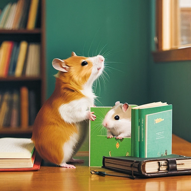 Hamster reading a school textbook