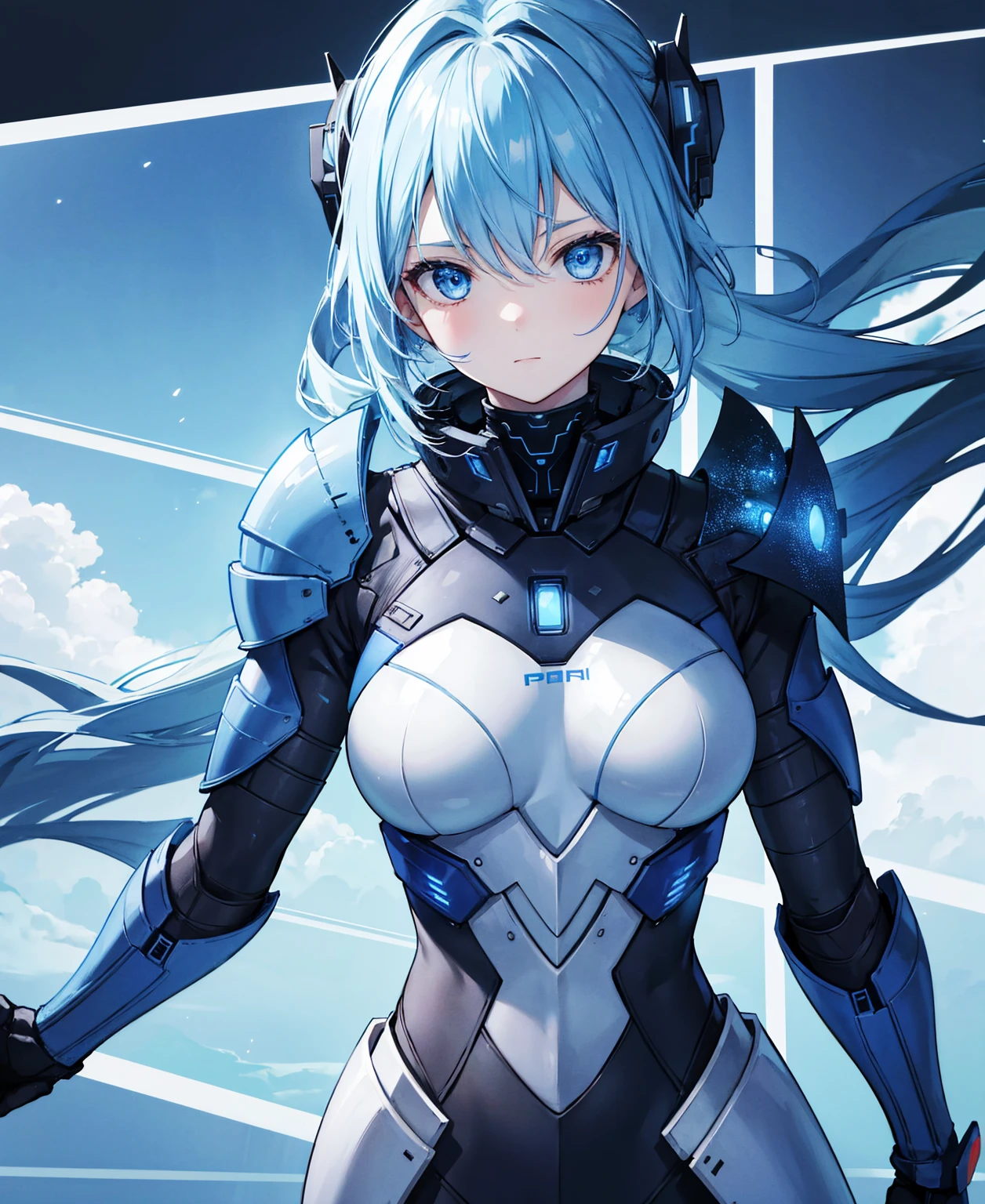 8k, highest quality, (real:1.4), Original photo, 1 girl, Asari Hair, Biological Amplifier, refined armor, posture: Peace talks between warring factions, smart blue eyes