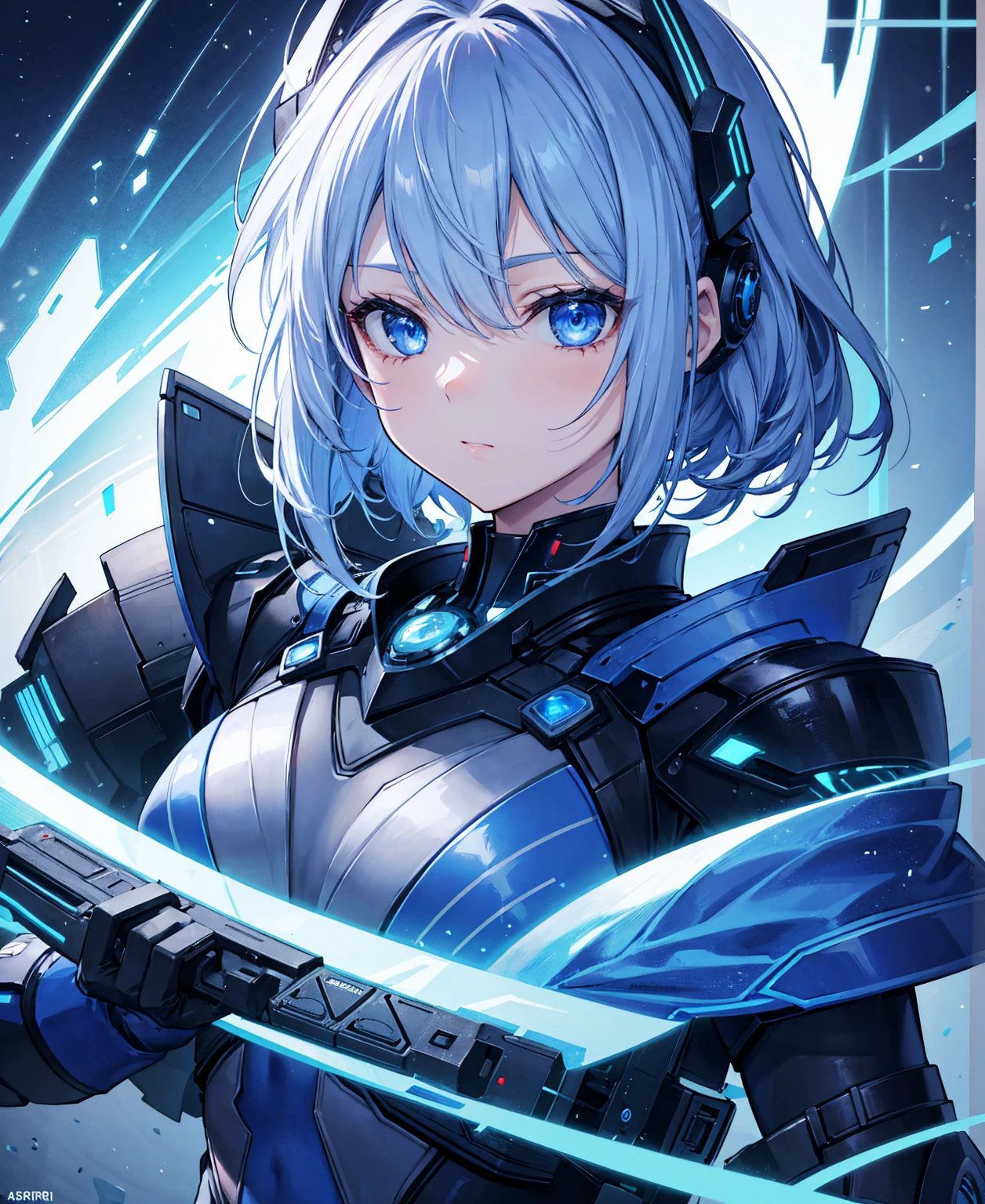 8k, highest quality, (real:1.4), Original photo, 1 girl, Asari Hair, Biological Amplifier, refined armor, posture: Peace talks between warring factions, smart blue eyes