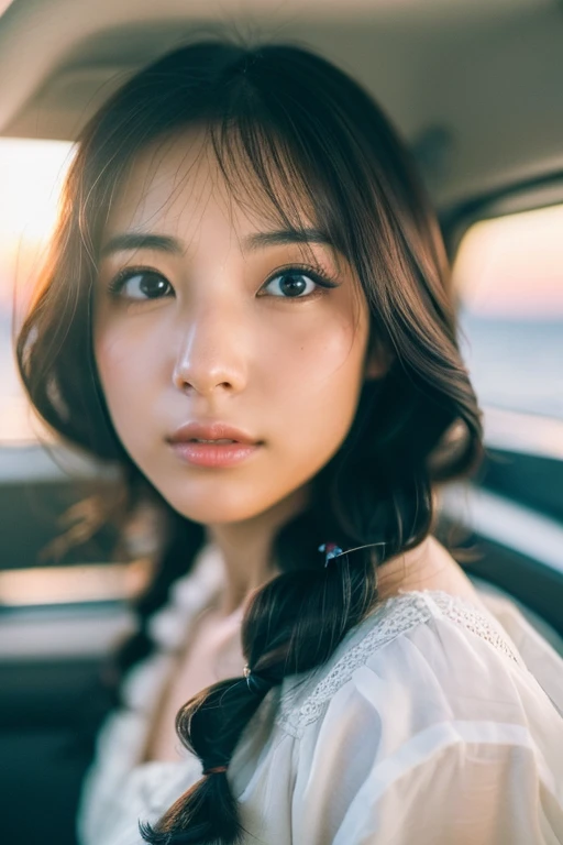 Japanese beautiful girl, ((Fisheye Lens, )) Wind, sunset, Ocean、, (Aesthetics and atmosphere:1.2),笑顔の美しいwoman、8k、Ultra HD、woman1人((highest quality, 8K, masterpiece: 1.3)), woman (Wearing a white dress), Dancing,Sharp focus: 1.2, cute woman: 1.4, (((Random hairstyle)), Highly detailed face、skin、Hair Texture, detailed eyes, double eyelid, 白いskin, Beautiful and delicate nose, かわいい若い日本のwoman, 28 years old, At a dynamic angle, Pleasant to the eye、Thought-provoking composition, Emphasize the subject&#39;s hair,  Words and actions, The muted tones and contrast of light and shadow create a melancholic feeling.,