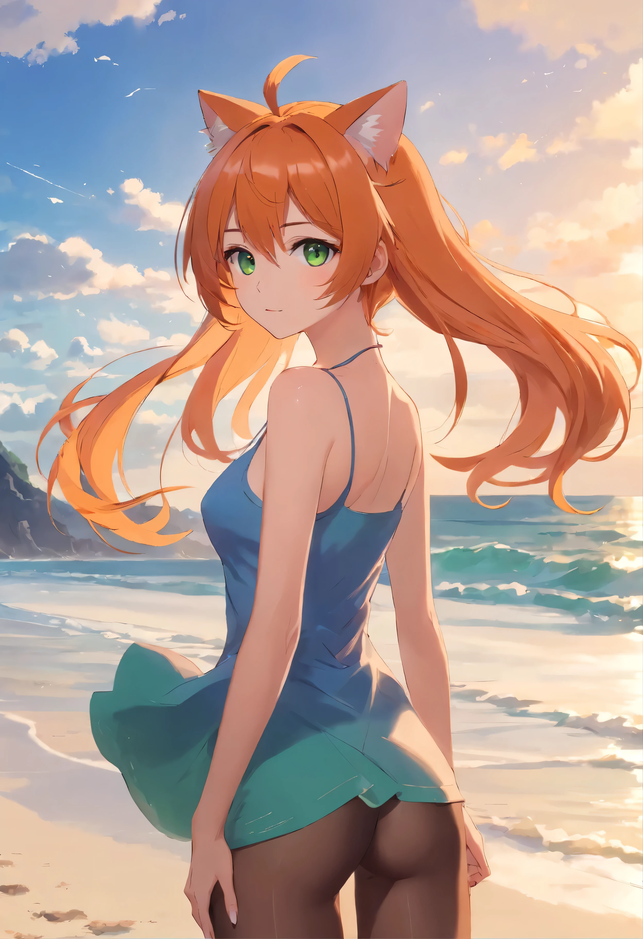 anime girl with long orange hair standing on beach near ocean, green eyes detailed digital anime art, cat ears, , anime girl with long hair, smooth anime cg art, anime girl with long hair, average breast size, digital anime art, artwork in the style of guweiz, beautiful anime portrait, photorealistic anime girl render, beautiful anime girl, perfect woman, advanced digital anime art, pantyhose, guweiz on artstation pixiv upscale HD UHD HQ big ass big tits
