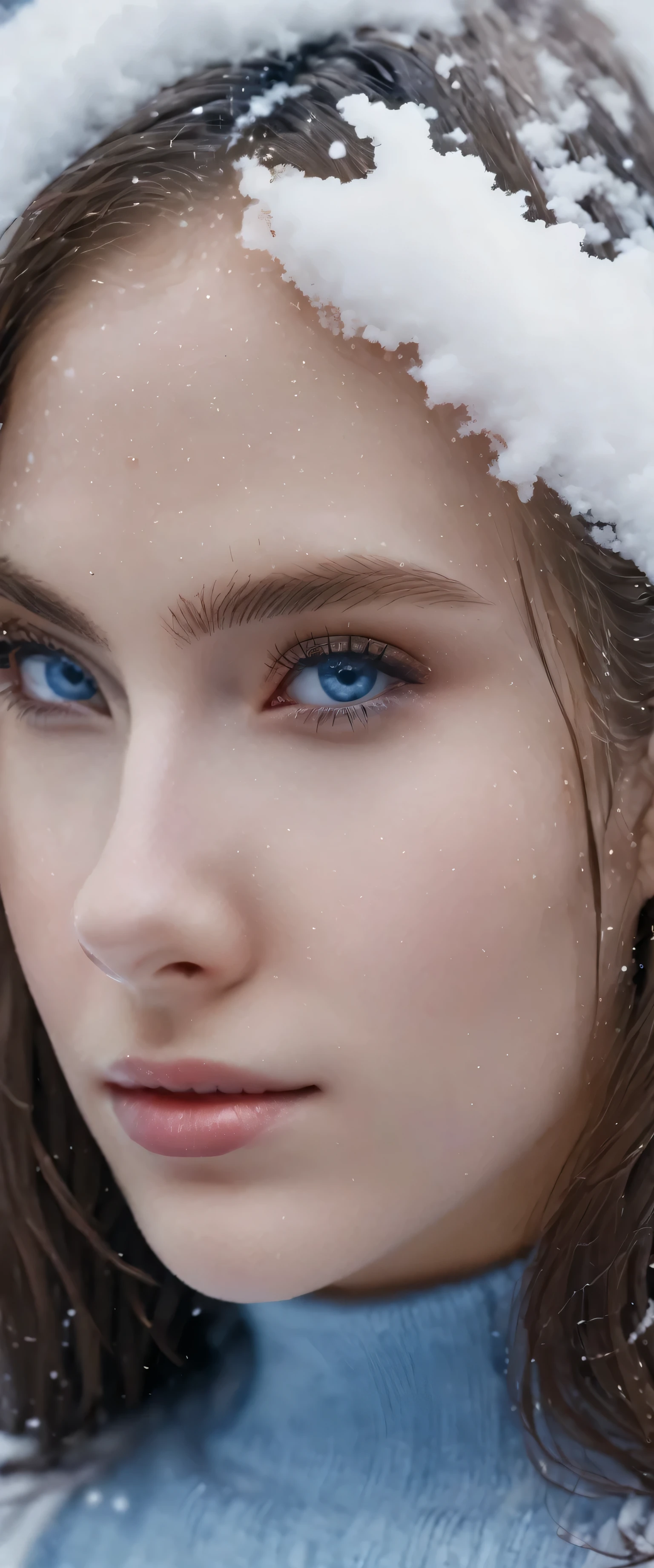 (masterpiece, best quality:1.2), 1girl, solo,(8k, RAW photo, photorealistic:1.25) ,( lip gloss,closed mouth, eyelashes, glossy side, shiny skin, best quality, ultra high resolution, depth of field, chromatic aberration, caustic, wide light, natural shadow, blue eyes, snow)