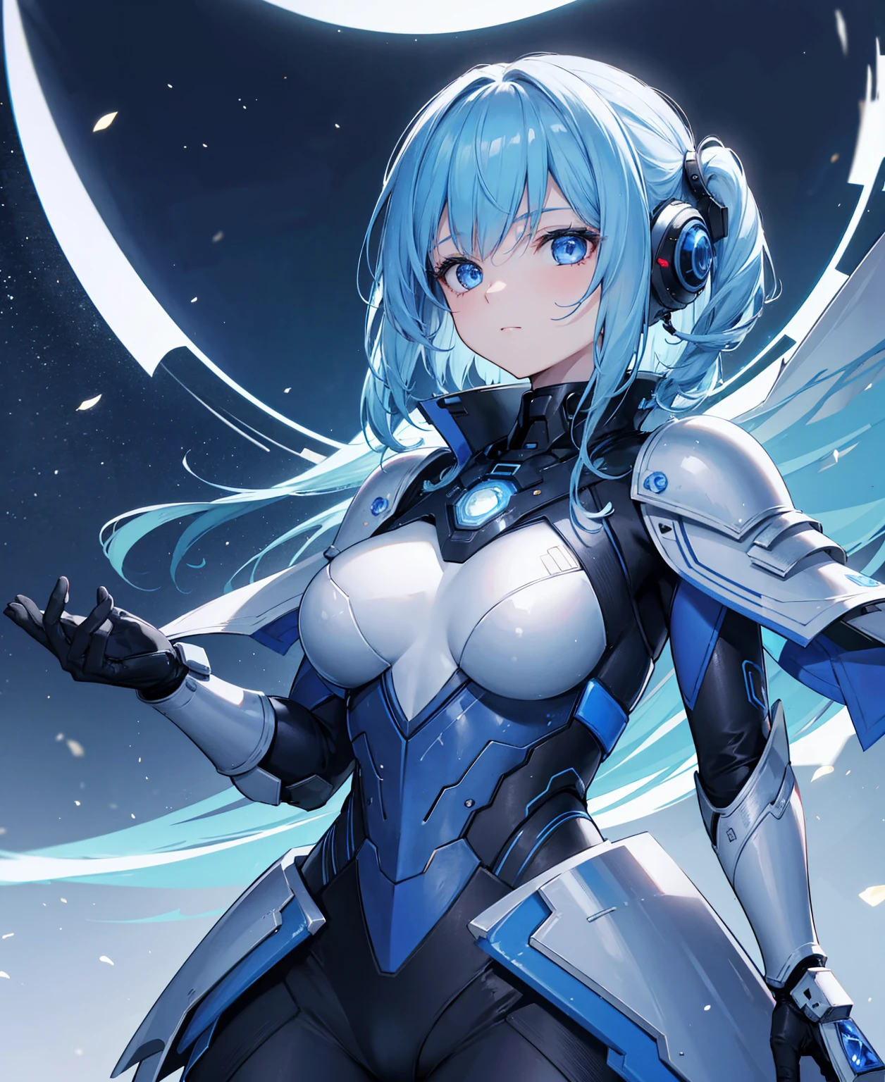 8k, highest quality, (real:1.4), Original photo, 1 girl, Asari Hair, Biological Amplifier, refined armor, posture: Peace talks between warring factions, smart blue eyes