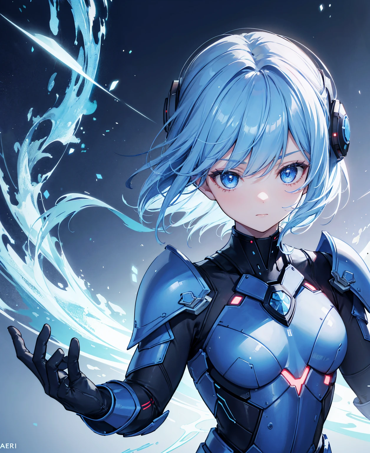 8k, highest quality, (real:1.4), Original photo, 1 girl, Asari Hair, Biological Amplifier, refined armor, posture: Peace talks between warring factions, smart blue eyes