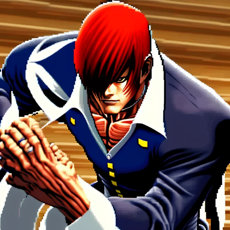 One hand is held like a cat、(Perfect details,masterpiece, Good details),(良い照明 Perfect details, Perfect eye details, Perfect anatomy details,(Iori Yagami, King of Fighters,), Iori Yagami, KOF,(original design：Yagami-an,),A perfect move with no mistakes, エラーのないPerfect details, Excellent anatomical details, Redhead,Sharp Eyes