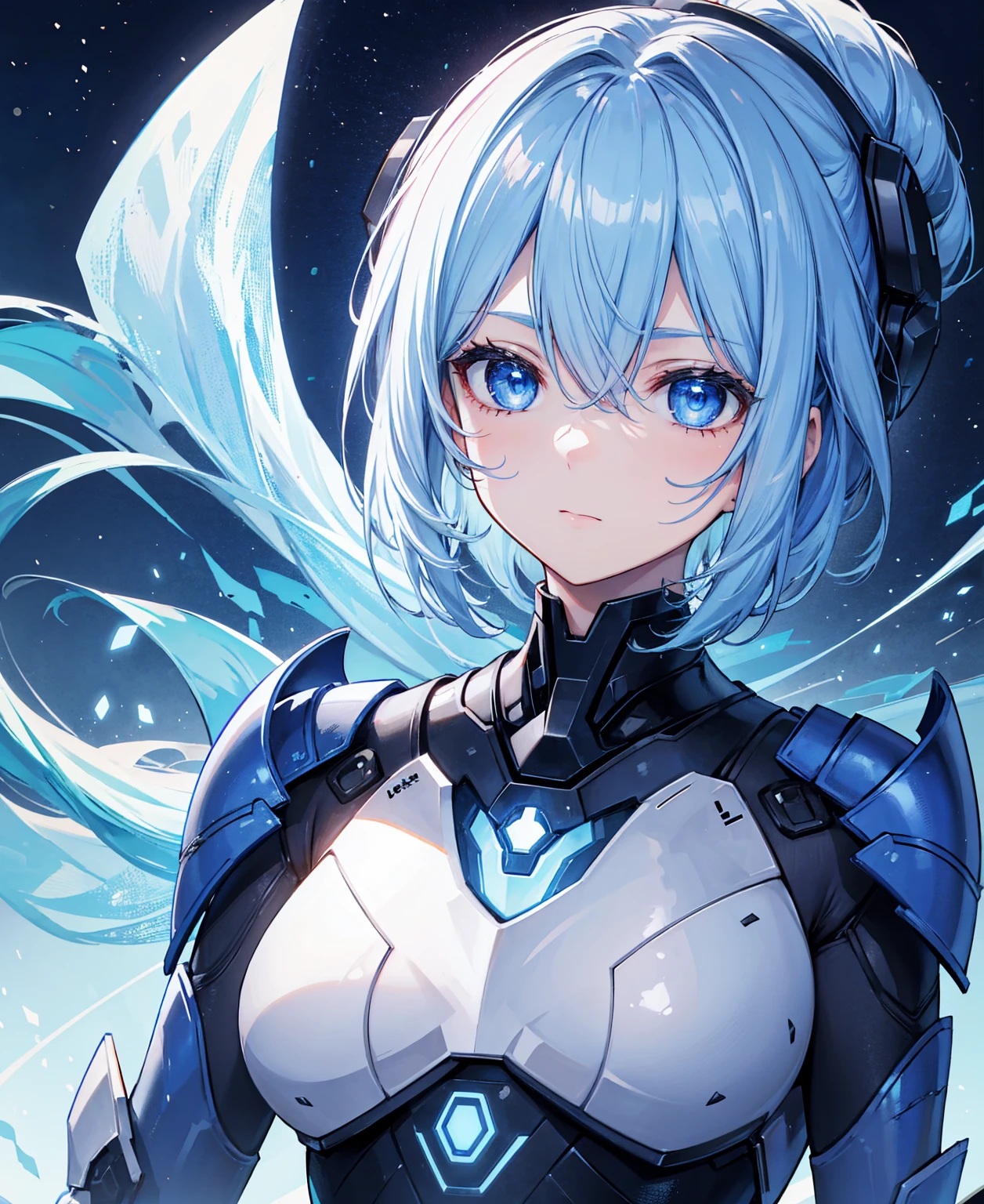 8k, highest quality, (real:1.4), Original photo, 1 girl, Asari Hair, Biological Amplifier, refined armor, posture: Peace talks between warring factions, smart blue eyes