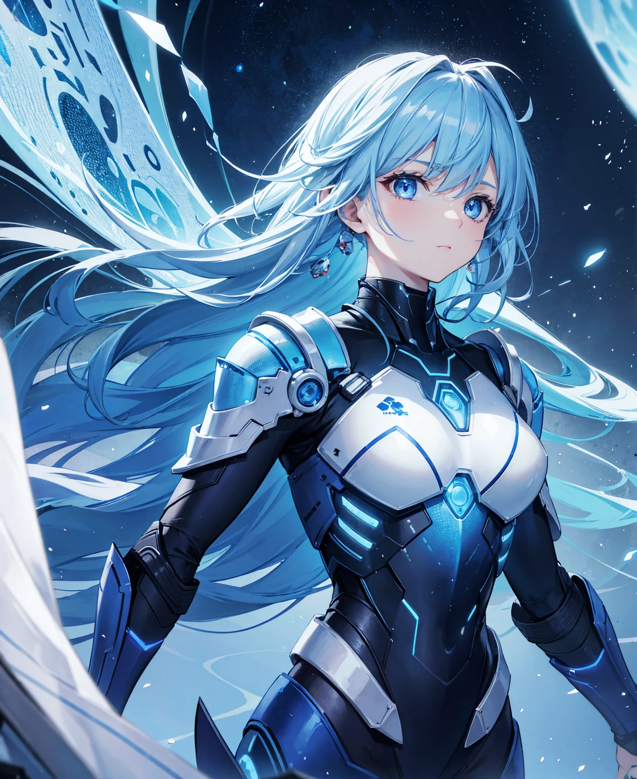 8k, highest quality, (real:1.4), Original photo, 1 girl, Asari Hair, Biological Amplifier, refined armor, posture: Peace talks between warring factions, smart blue eyes