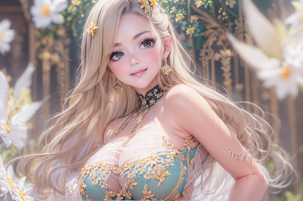 50 year old mature woman, Looking at the audience, Attractive breasts,Sensual curves、bubble、Full Body Shot,Nightgown, Charming smile, Thick lips, plump唇, blush, Looking at the audience, Provocative expression, Beautiful Hairstyles, Cleavage, plump、Curvy Hips、Attractive face、Mischievous face、sexy、An inviting gaze、Expressing emotions、colored feather, Money属装飾品, particle, Light, (masterpiece, highest quality, highest quality, Official Art, beautifully、aesthetic:1.2), (1 girl:1.3), Very detailed,(Fractal Art:1.1),(colorful:1.1)(flowerズ:1.3),Most detailed, (Dynamic pose), (Shiny skin), (Many colors :1.4), ,(Earrings:1.4), (feather:1.4),masterpiece, 30~40 years, Mr.々Hair style,Moneyのヘッドバンド,Tulle covers the chest,Perfect balance, Detailed details of the garment,marble,cinematicLighting, Film Grain, contrast of Light and dark,High detail,(((Gorgeous Accessories))))、Openwork decoration,(((See-through dress)))、(((Anatomically correct body))) ,1 girl, (High resolution), (8k), (Very detailed), Perfect Face, Beautiful eyes and face, (((highest quality))), (Very detailed), Detailed face and eyes, Beautiful Eyes,(((sexyポーズ,Beautiful Eyes、Transparent double eyelids、(((Super gorgeous background)))、Bright Eyes,Money,diamond,gem,Body Chain,Luxury Accessories,beautifully、aesthetic,flower、(((A beautiful woman)))