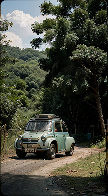 Isetta1024, cinematic photo a monstertruck bubble car, text ''CIVITAI'', jungle, mud, . 35mm photograph, film, bokeh, professional, 4k, highly detailed
