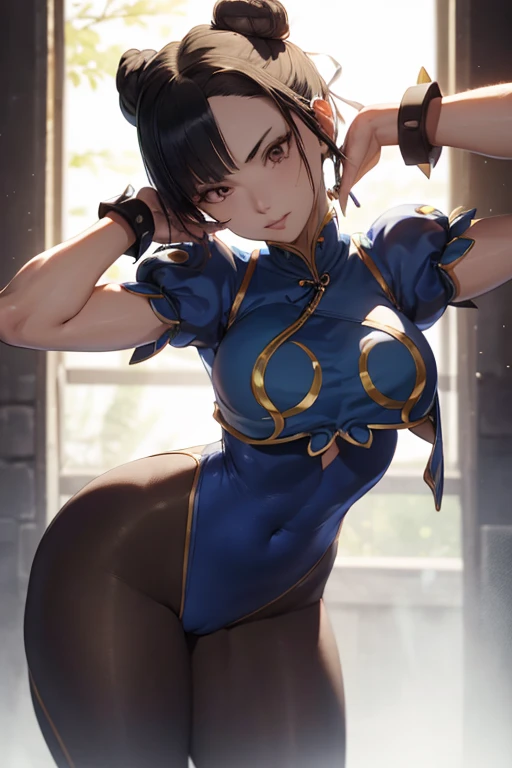 visto de cima,olhando de cima,olhando para cima,melhor qualidade,roupa azul,chun li,solo, masterpiece, best quality, agrias, grey sweater, black leotard, standing, looking at viewer, short hair,oculos,evil smile, evil look,luvas preta,roupa azul,yandere rosto,low lighting,coxa sarada copo detalhado,olhando para frente juri han,bela,mao detalhada