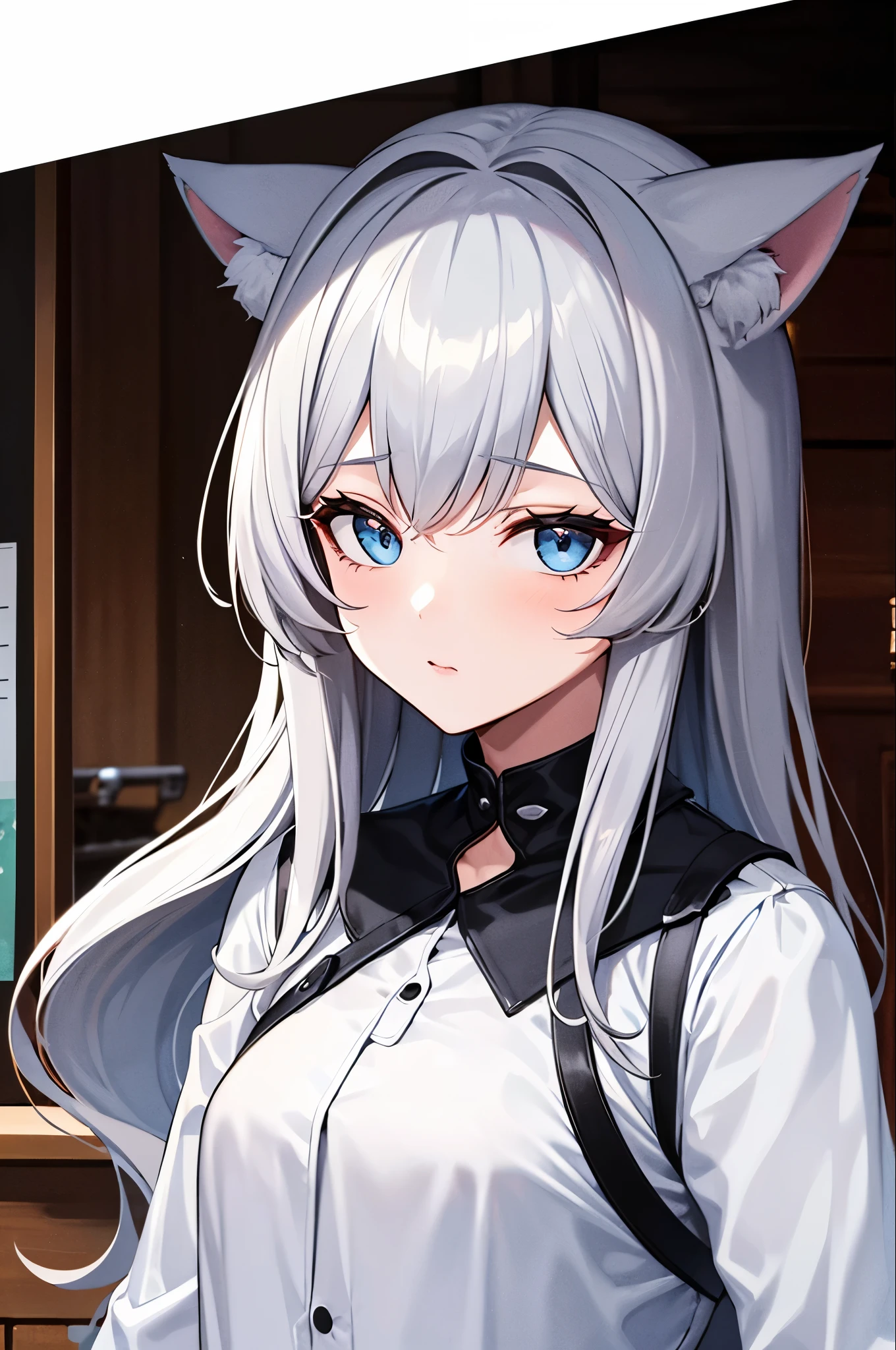 One girl, That will happen, View Viewer, Gray Hair, there is nothing, Cat ear, Cat&#39;s Tail, White shirt, Open clothes, Russian cities, ba-shiroko