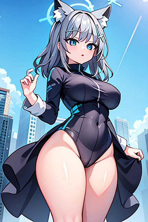 shiroko_bluearchive,slim, big breasts,thighs, thick thighs, wide hips, grabbings