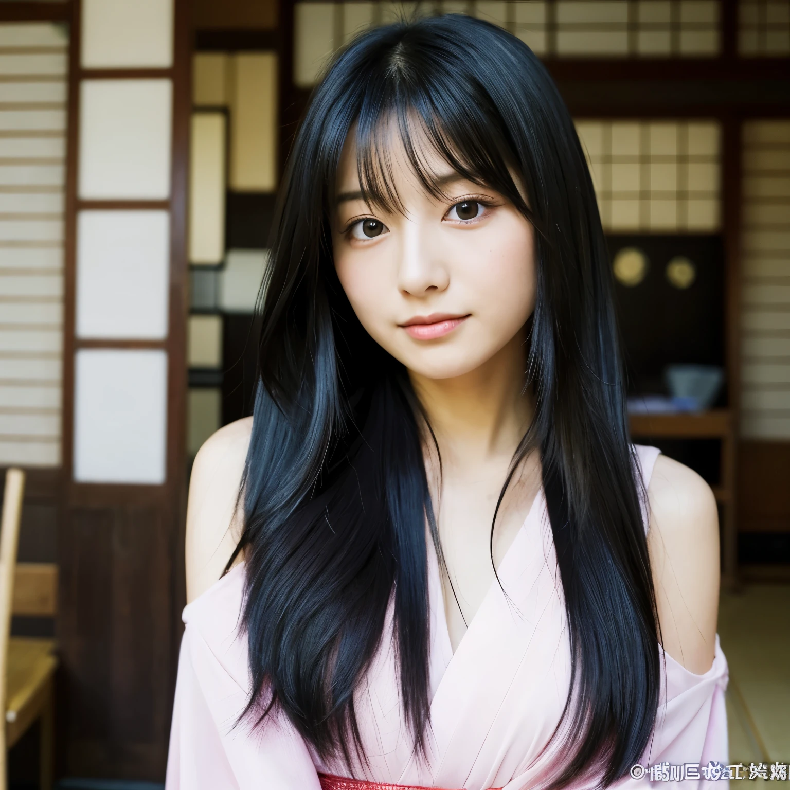 Japanese long black hair beautiful girl front