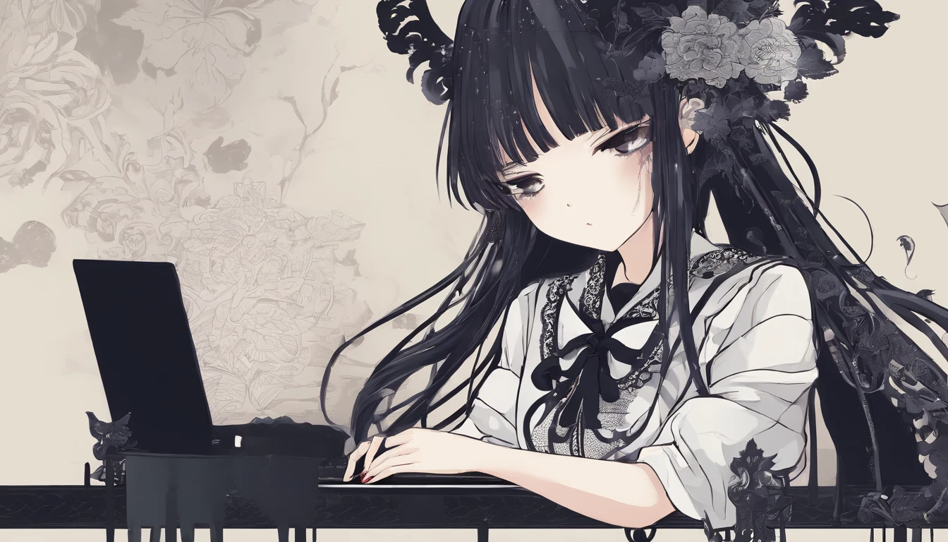 Create an image of a cute high school girl in the style of Hokusai。