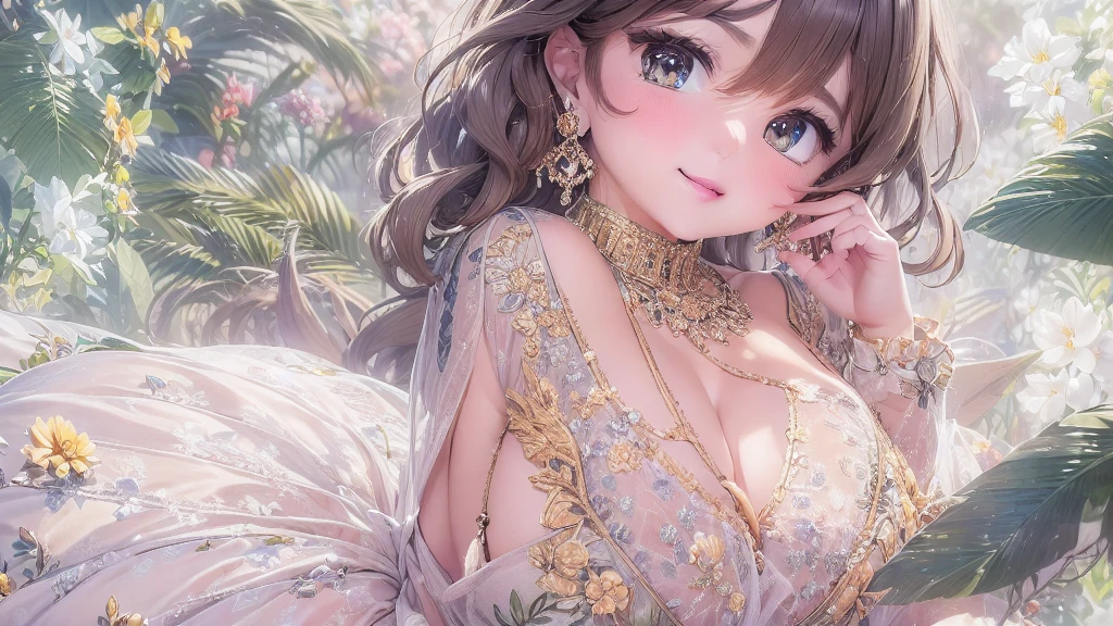 50 year old mature woman, Looking at the audience, Attractive breasts,Sensual curves、bubble、Full Body Shot,Nightgown, Charming smile, Thick lips, plump唇, blush, Looking at the audience, Provocative expression, Beautiful Hairstyles, Cleavage, plump、Curvy Hips、Attractive face、Mischievous face、Sexy Lingerie、An inviting gaze、Expressing emotions、colored feather, Money属装飾品, particle, Light, (masterpiece, highest quality, highest quality, Official Art, beautifully、aesthetic:1.2), (1 girl:1.3), Very detailed,(Fractal Art:1.1),(colorful:1.1)(flowerズ:1.3),Most detailed, (Dynamic pose), (Shiny skin), (Many colors :1.4), ,(Earrings:1.4), (feather:1.4),masterpiece, 30~40 years, Mr.々Hair style,Moneyのヘッドバンド,Tulle covers the chest,Perfect balance, Detailed details of the garment,marble,cinematicLighting, Film Grain, contrast of Light and dark,High detail,(((Gorgeous Accessories))))、Openwork decoration,(((See-through dress)))、(((Anatomically correct body))) ,1 girl, (High resolution), (8k), (Very detailed), Perfect Face, Beautiful eyes and face, (((highest quality))), (Very detailed), Detailed face and eyes, Beautiful Eyes,(((Sexy pose,Beautiful Eyes、Transparent double eyelids、(((Super gorgeous background)))、Bright Eyes,Money,diamond,gem,Body Chain,Luxury Accessories,beautifully、aesthetic,flower、(((Super gorgeous background)))、Bright Eyes