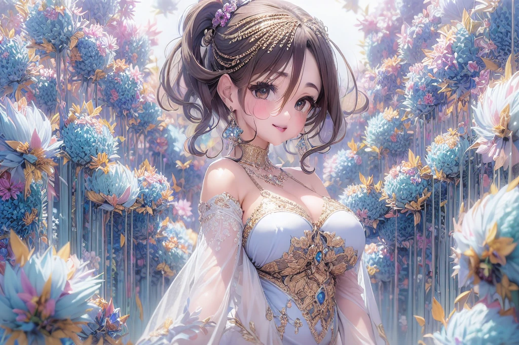 50 year old mature woman, Looking at the audience, Attractive breasts,Sensual curves、bubble、Full Body Shot,Nightgown, Charming smile, Thick lips, plump唇, blush, Looking at the audience, Provocative expression, Beautiful Hairstyles, Cleavage, plump、Curvy Hips、Attractive face、Mischievous face、Sexy Lingerie、An inviting gaze、Expressing emotions、colored feather, Money属装飾品, particle, Light, (masterpiece, highest quality, highest quality, Official Art, beautifully、aesthetic:1.2), (1 girl:1.3), Very detailed,(Fractal Art:1.1),(colorful:1.1)(flowerズ:1.3),Most detailed, (Dynamic pose), (Shiny skin), (Many colors :1.4), ,(Earrings:1.4), (feather:1.4),masterpiece, 30~40 years, Mr.々Hair style,Moneyのヘッドバンド,Tulle covers the chest,Perfect balance, Detailed details of the garment,marble,cinematicLighting, Film Grain, contrast of Light and dark,High detail,(((Gorgeous Accessories))))、Openwork decoration,(((See-through dress)))、(((Anatomically correct body))) ,1 girl, (High resolution), (8k), (Very detailed), Perfect Face, Beautiful eyes and face, (((highest quality))), (Very detailed), Detailed face and eyes, Beautiful Eyes,(((Sexy pose,Beautiful Eyes、Transparent double eyelids、(((Super gorgeous background)))、Bright Eyes,Money,diamond,gem,Body Chain,Luxury Accessories,beautifully、aesthetic,flower、(((Super gorgeous background)))、Bright Eyes