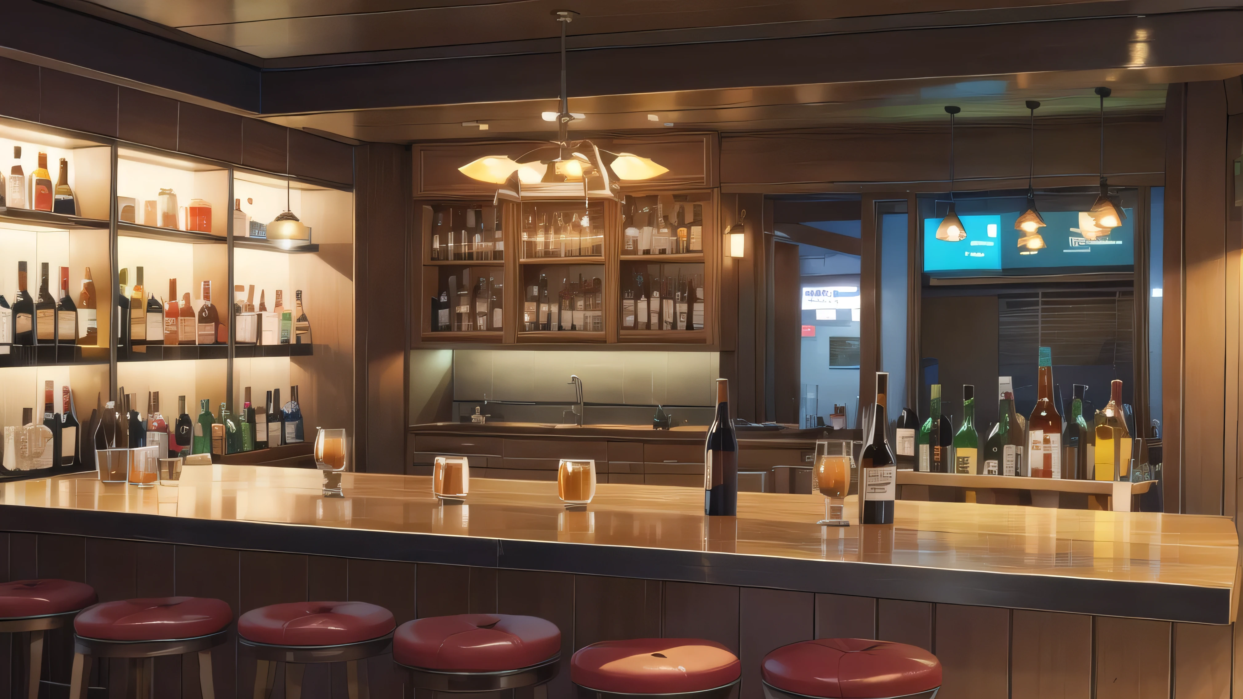 A place where JAZZ is playing,counter,Alcohol is lined up