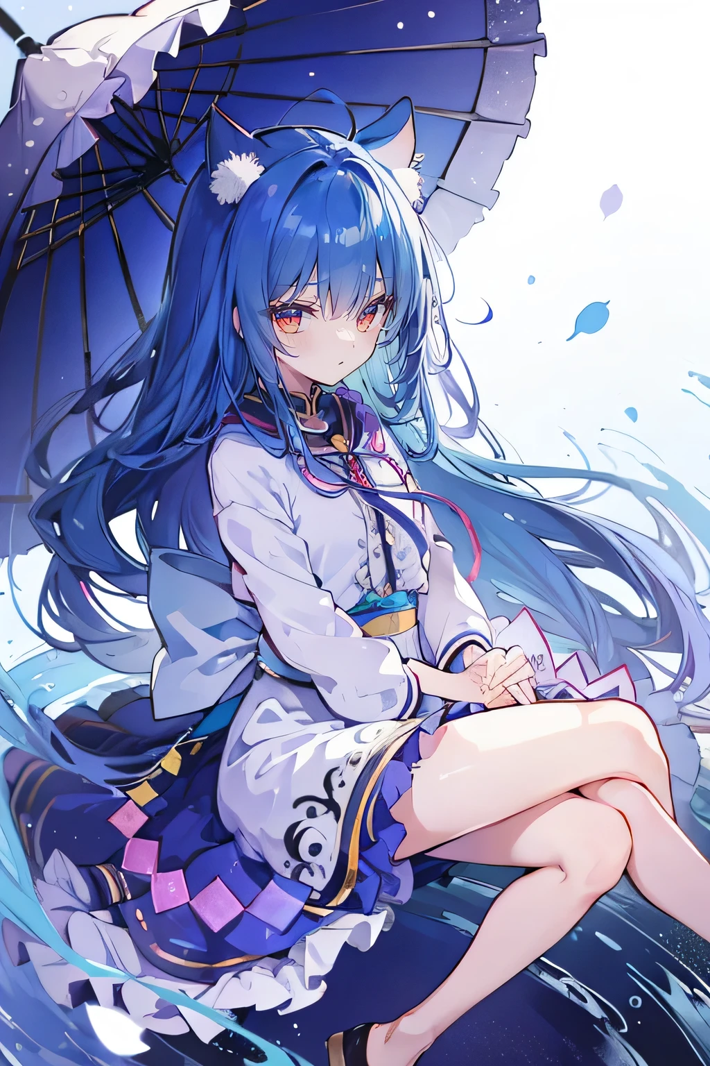 （masterpiece：1.2），Super detailed，lifelike，Expressive eyes，fair skin，perfect face shape，1 girl，
Japanese comics,Gorgeous blue hair,flowing blue hair,flowing clothes,Cat ears,Petals fall,beautiful lola,Baby Angel,
Cross your legs，Gentle and peaceful background，The pavilion is cool and comfortable, wearing hoodie, background of tokyo,back views,snowing, winter.