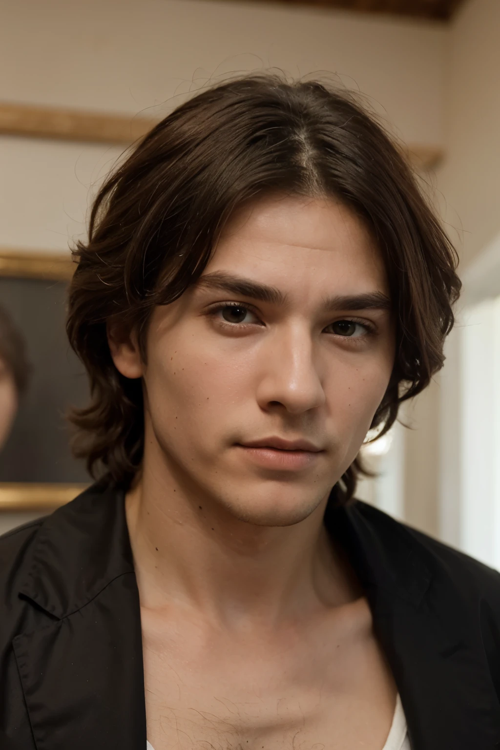 (Healthy body and manly face, Italianate style, eyes without double eyelids, He is wealthy and has permed hair.(best quality)), ((masterpiece)), (detailed), perfect face