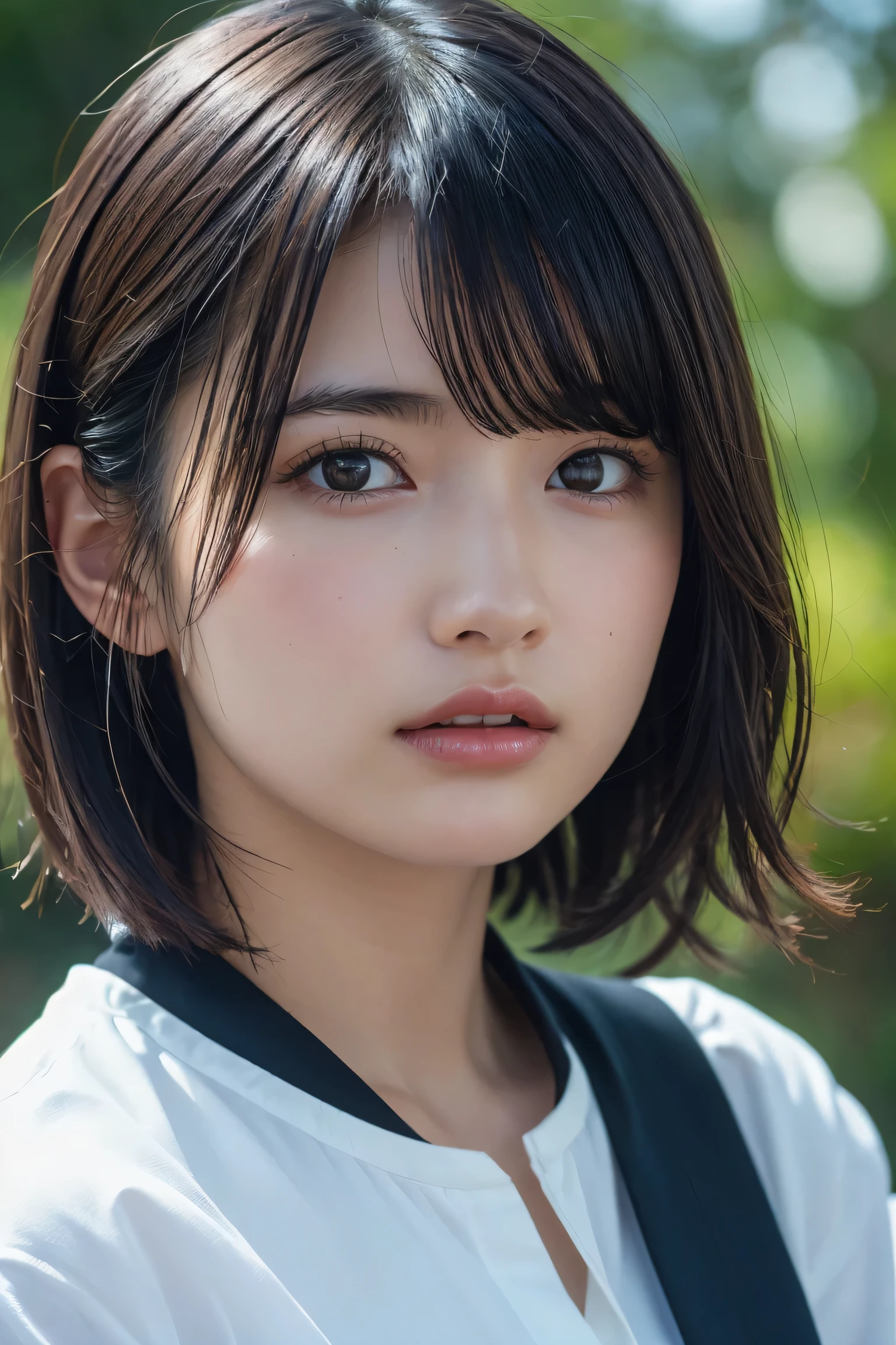 , long windblown [blue-black:.3] hair,looking at viewer, (masterpiece:1.3), (8k, photorealistic, RAW photo, best quality: 1.4), japanese, (1girl), beautiful face, (realistic face), (black hair, short hair:1.3), beautiful hairstyle, realistic eyes, beautiful detailed eyes, (realistic skin), beautiful skin, attractive, ultra high res, ultra realistic, highly detailed, golden ratio,