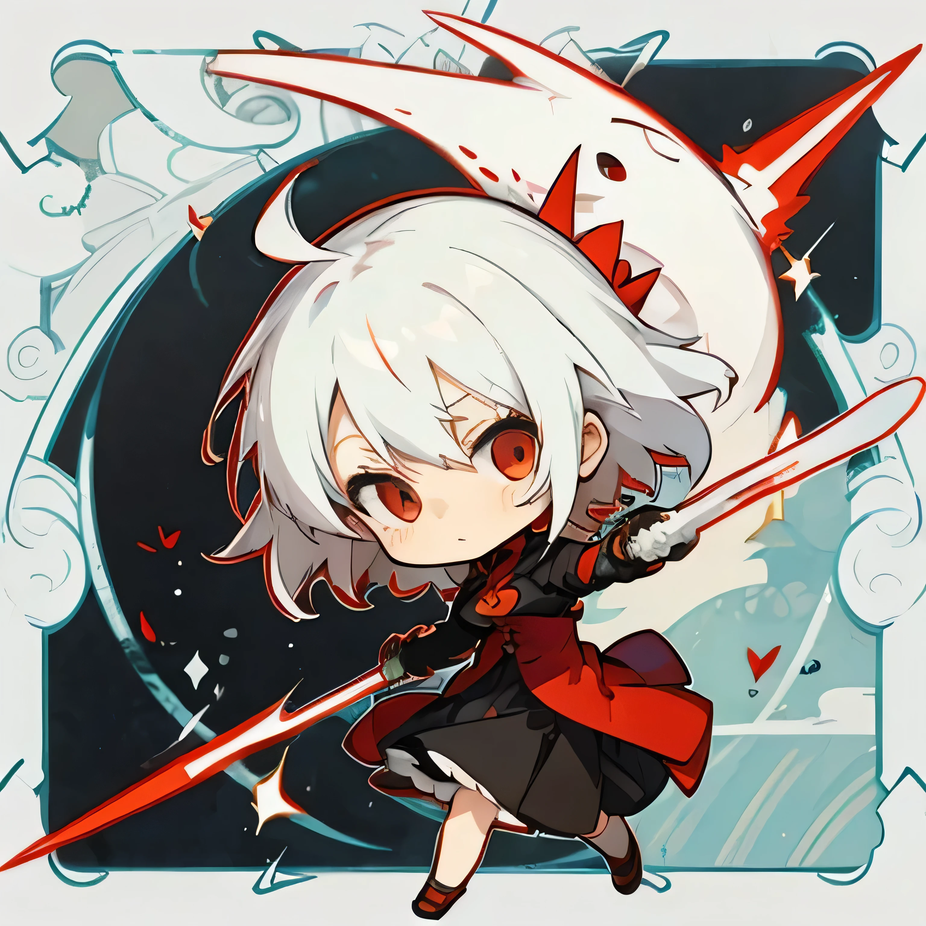 ((Art style)), ((chibi)), kaedara kazuha, neutral face, white hair with a little red in left up, boy, stand up straight, facing the screen