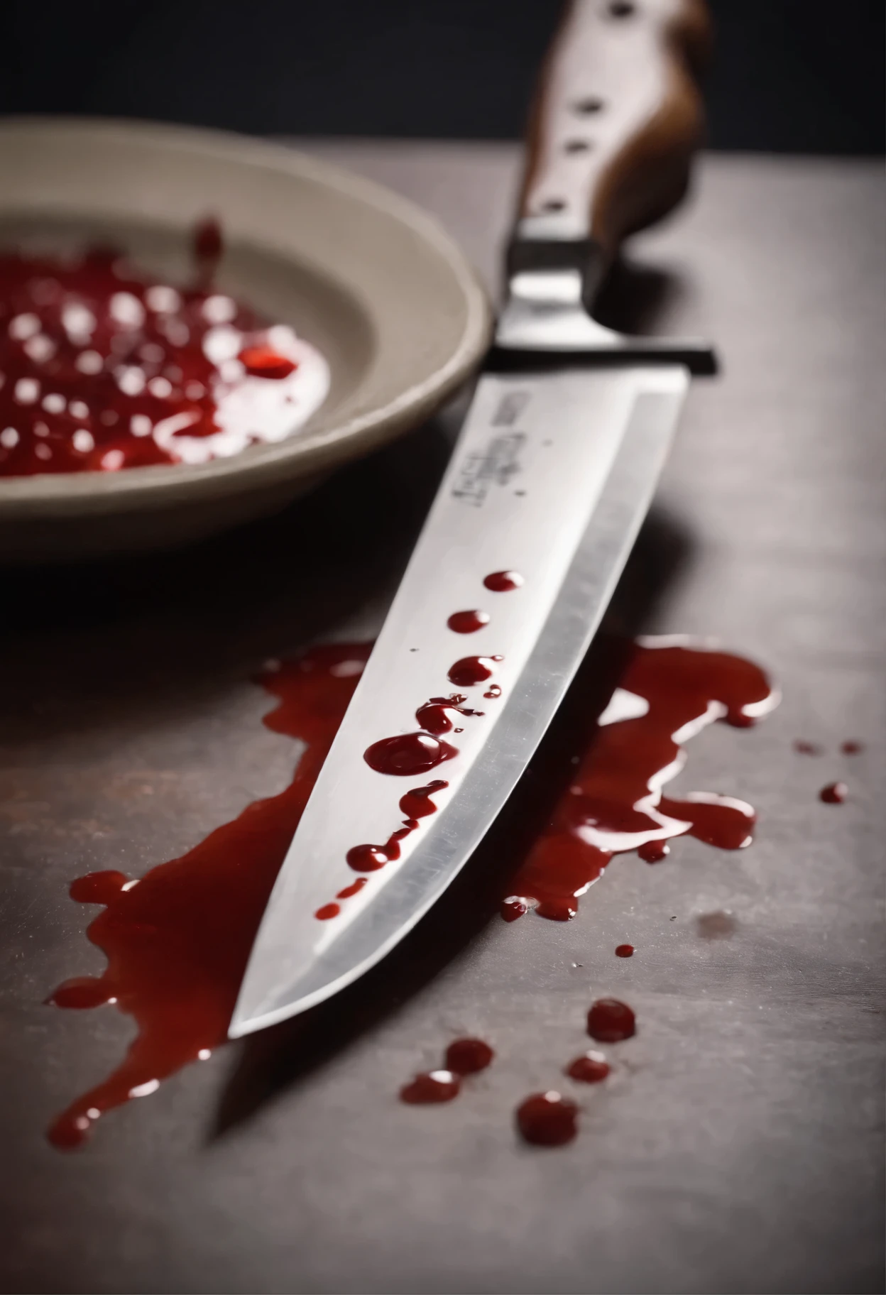 KNIFE ON THE TABLE WITH BLOOD DRIPPING