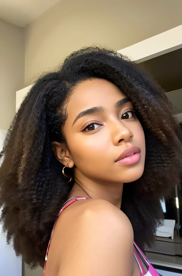 uma linda mulher de 21 anos mulata, cabelo longo afro cacheado ,corpo parfeito , hazel eyes,labios perfeito, uma afro-americain ,todo corpo
