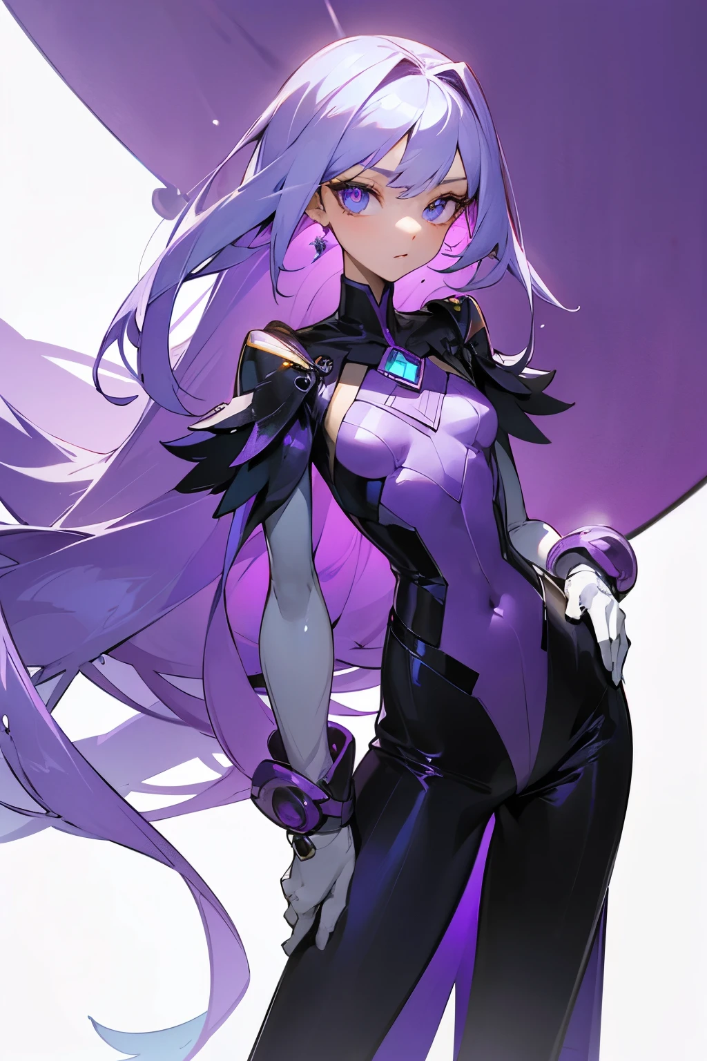Character is a young girl, approximately 18-19 years old, approximately 165 cm tall. Slim body, good figure, proportionate figure, cute face, eye color and hair color are amethyst purple