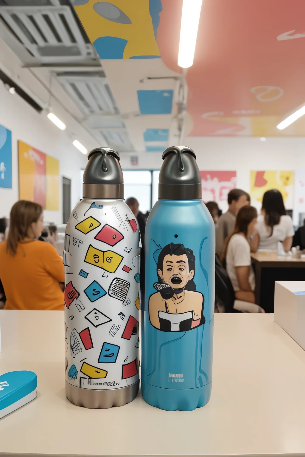 advertising a smart thermos water bottle with the Romero Brito theme