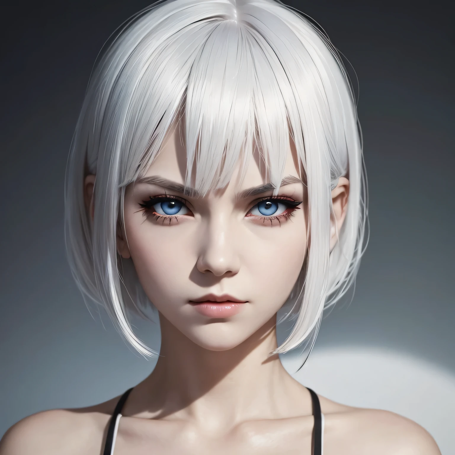 Evil girl, Short hair, white hair, white eyes
