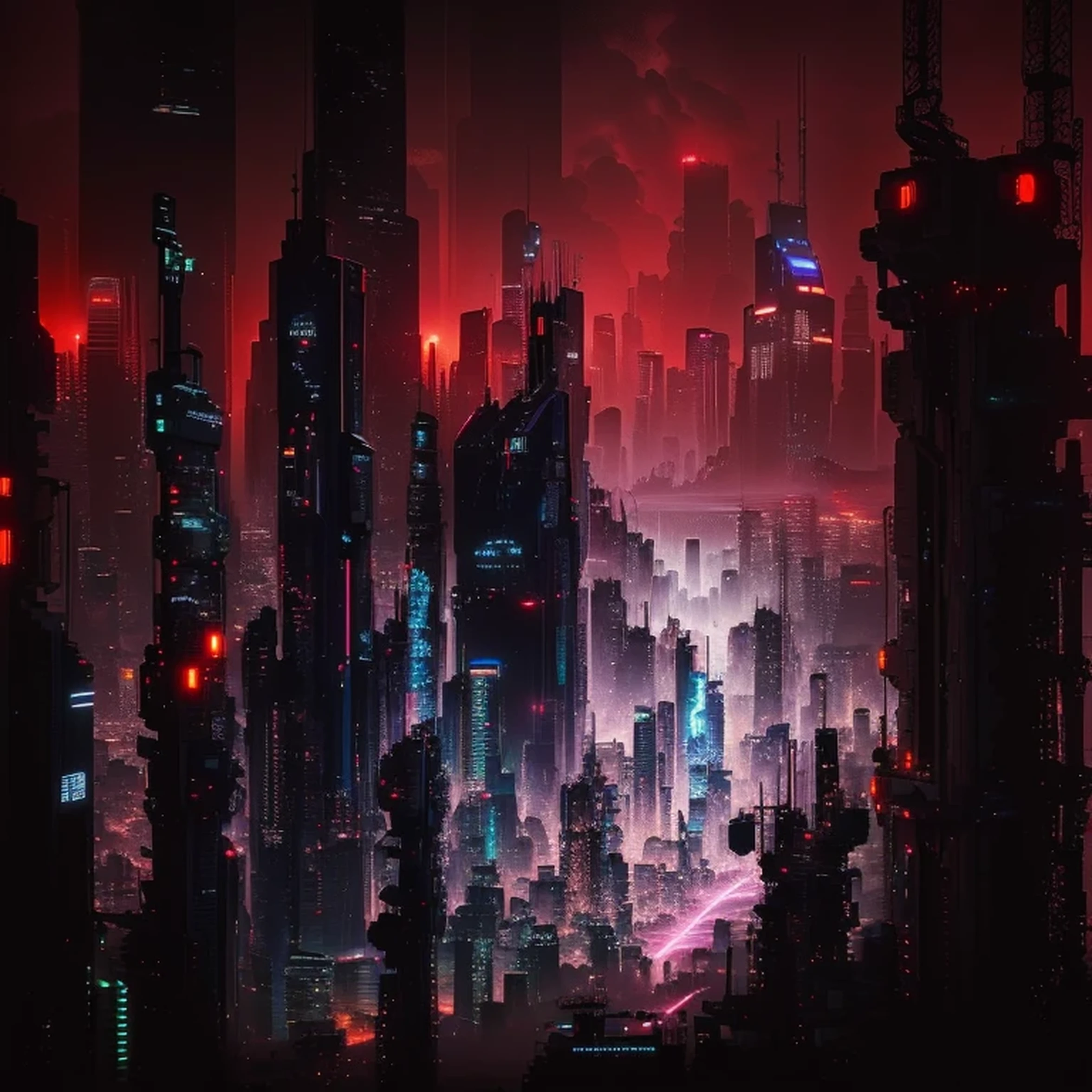 futuristic city at night with red lights and skyscrapers, cyberpunk in a cidade ciberpunk, cidade ciberpunk, dark cyberpunk metropolis, beautiful cidade ciberpunk, cidade ciberpunkscape, como uma distopia cyberpunk, dire cidade ciberpunk, atmosfera ciberpunk, cyberpunk aesthetics, cyberpunk metropolis, cidade ciberpunk backdrop, cidade ciberpunk in the distance, cyberpunk aesthetic, cidade ciberpunk at night, cidade ciberpunk in the background