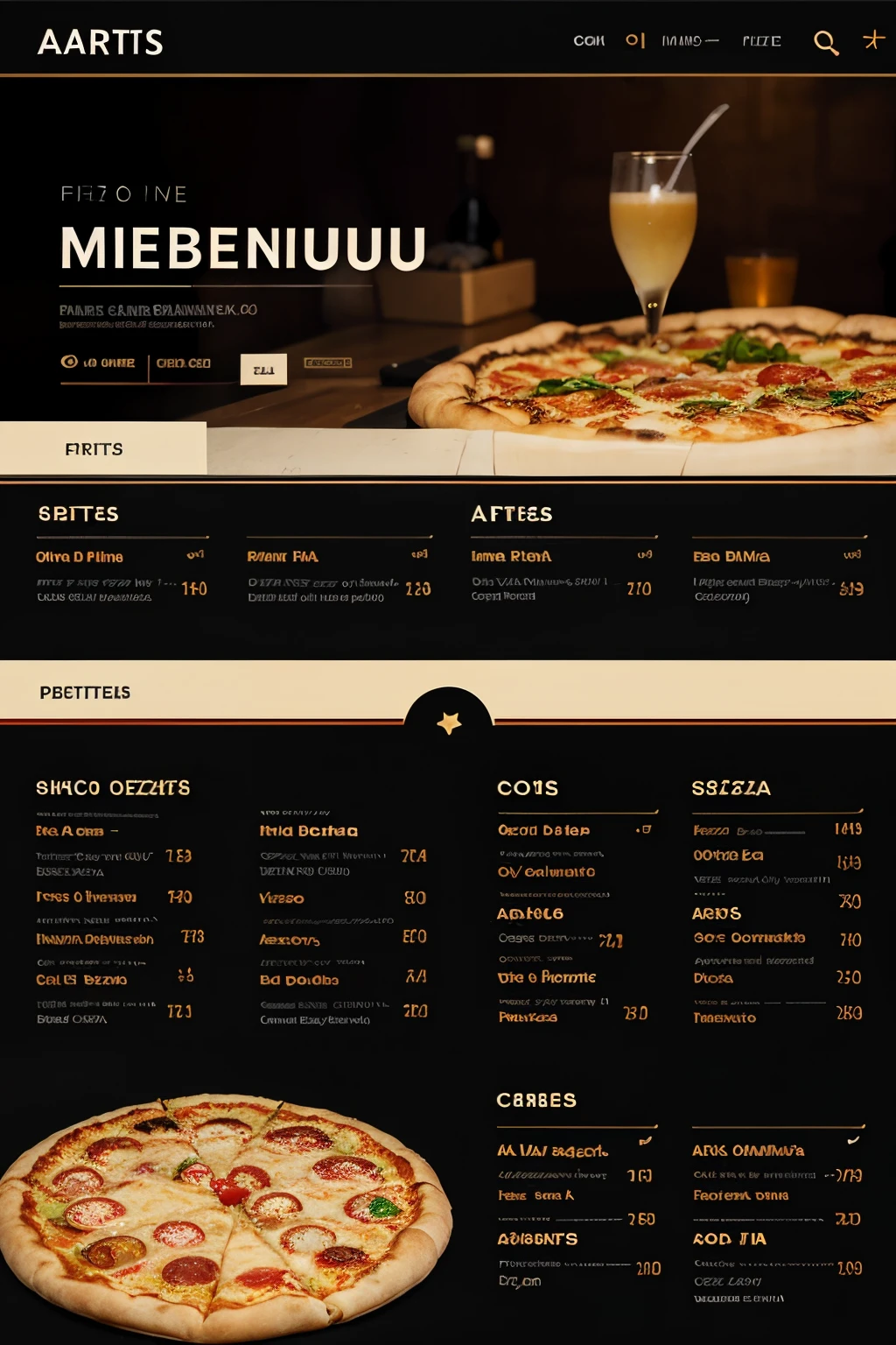 create a quality pizzeria menu with a galaxy and planet theme without the names of the pizzas, apenas as artes


