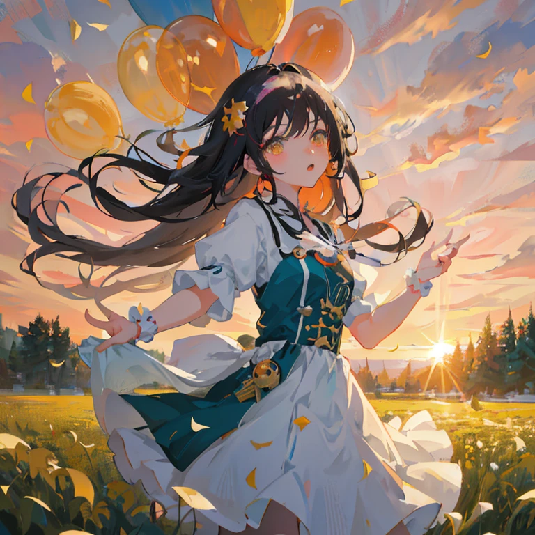 Anime girl with balloons in the air, official artwork, Official art, high detailed official artwork, guweiz on pixiv artstation, official anime artwork, guweiz on artstation pixiv, Anime visuals of cute girls, marin kitagawa fanart, artwork in the style of guweiz, cushart krenz key art feminine