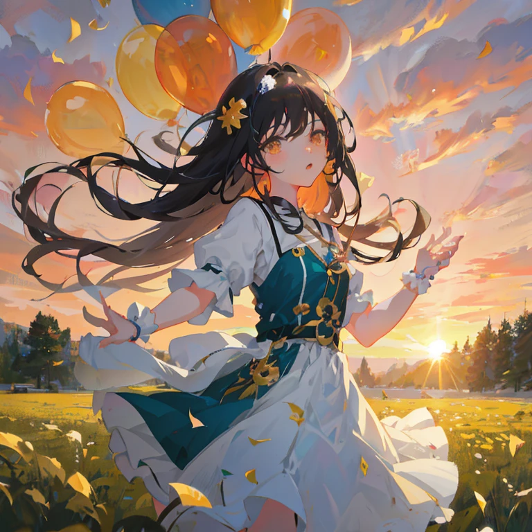 Anime girl with balloons in the air, official artwork, Official art, high detailed official artwork, guweiz on pixiv artstation, official anime artwork, guweiz on artstation pixiv, Anime visuals of cute girls, marin kitagawa fanart, artwork in the style of guweiz, cushart krenz key art feminine