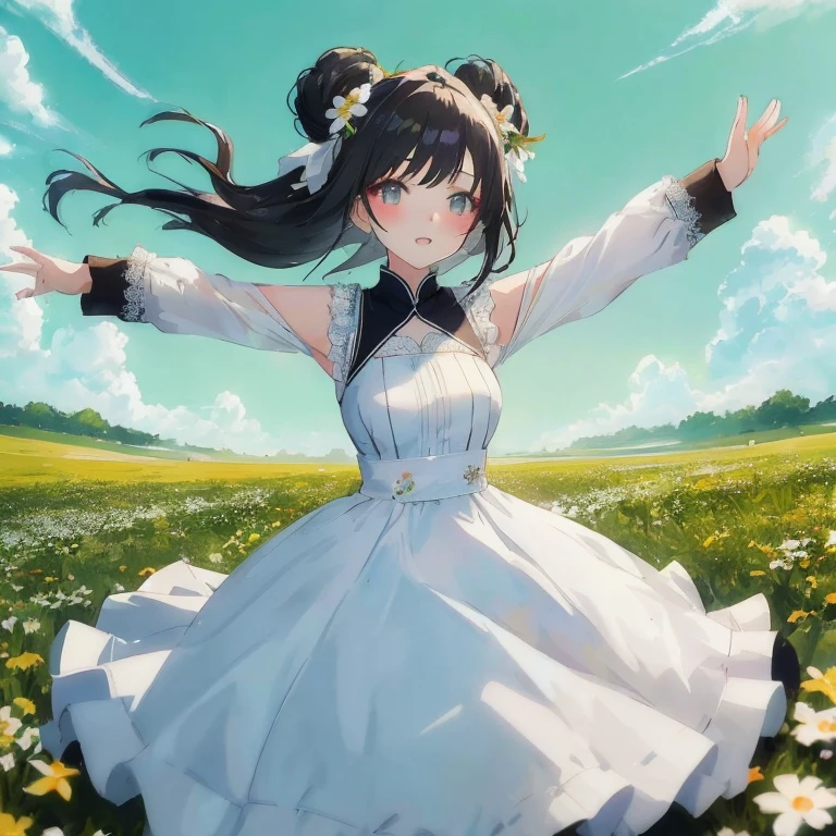 Anime girl in white dress in daisy field, Cute anime waifu in a nice dress, anime style 4 k, Anime visuals of cute girls, guweiz on pixiv artstation, guweiz on artstation pixiv, Anime art wallpaper 8k, anime moe art style, Smooth Anime CG Art, in dress, Beautiful anime