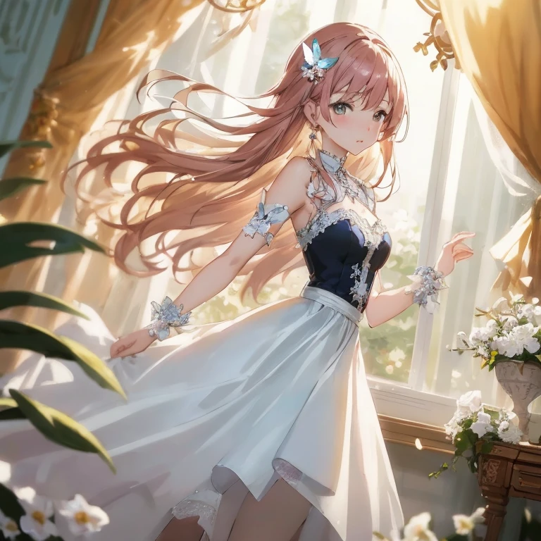 Anime girl in white dress standing in front of window, Cute anime waifu in a nice dress, in dress, cushart krenz key art feminine, high detailed official artwork, 8k high quality detailed art, guweiz on pixiv artstation, Trending on ArtStation pixiv, guweiz on artstation pixiv