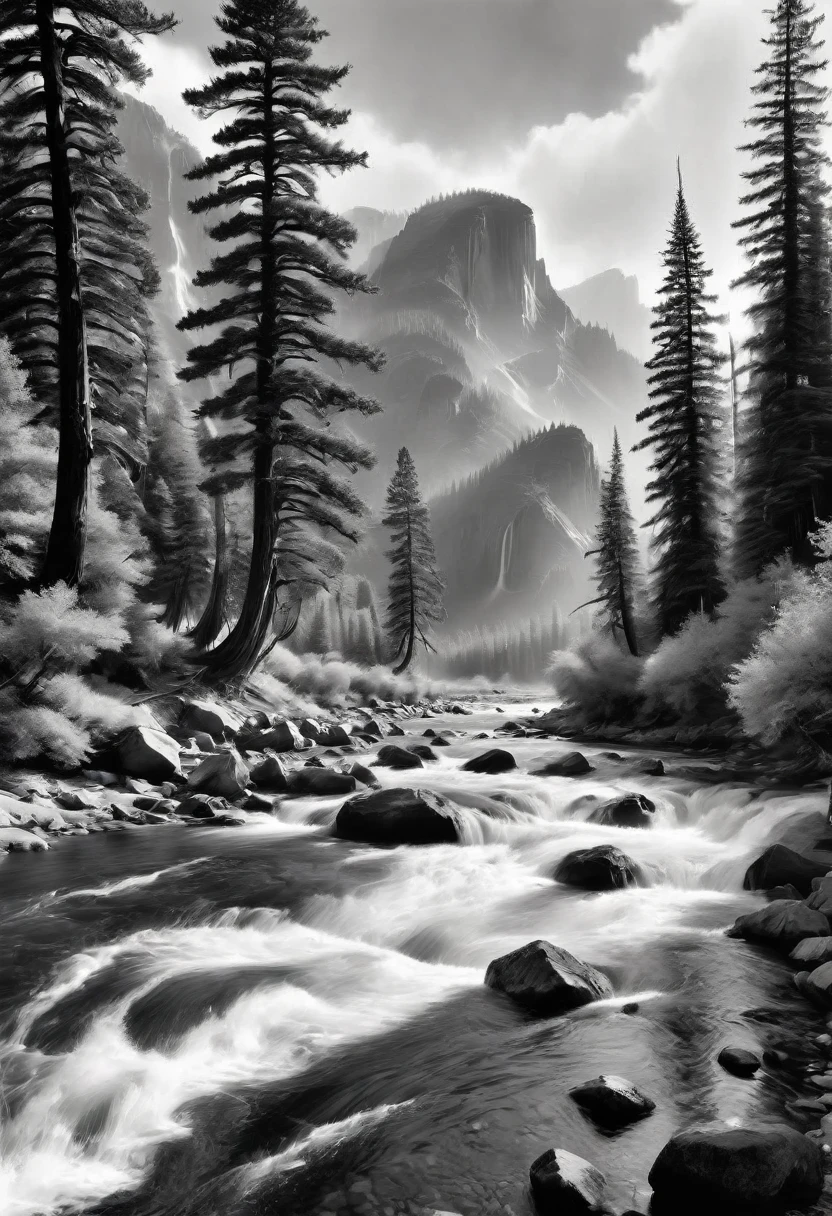 B&W, by Ansel Adams, best quality, masterpiece, very aesthetic, perfect composition, intricate details, ultra-detailed