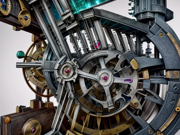 multiples rouages complexes, une centaine d’engrenages complexes, extraordinary complex mechanics,  ((interior view of the mechanism,  very accurate, full details, ruby sapphire emerald color mix, mechanical calculator)),  (((visible mechanism:1.8))), astrolabe 