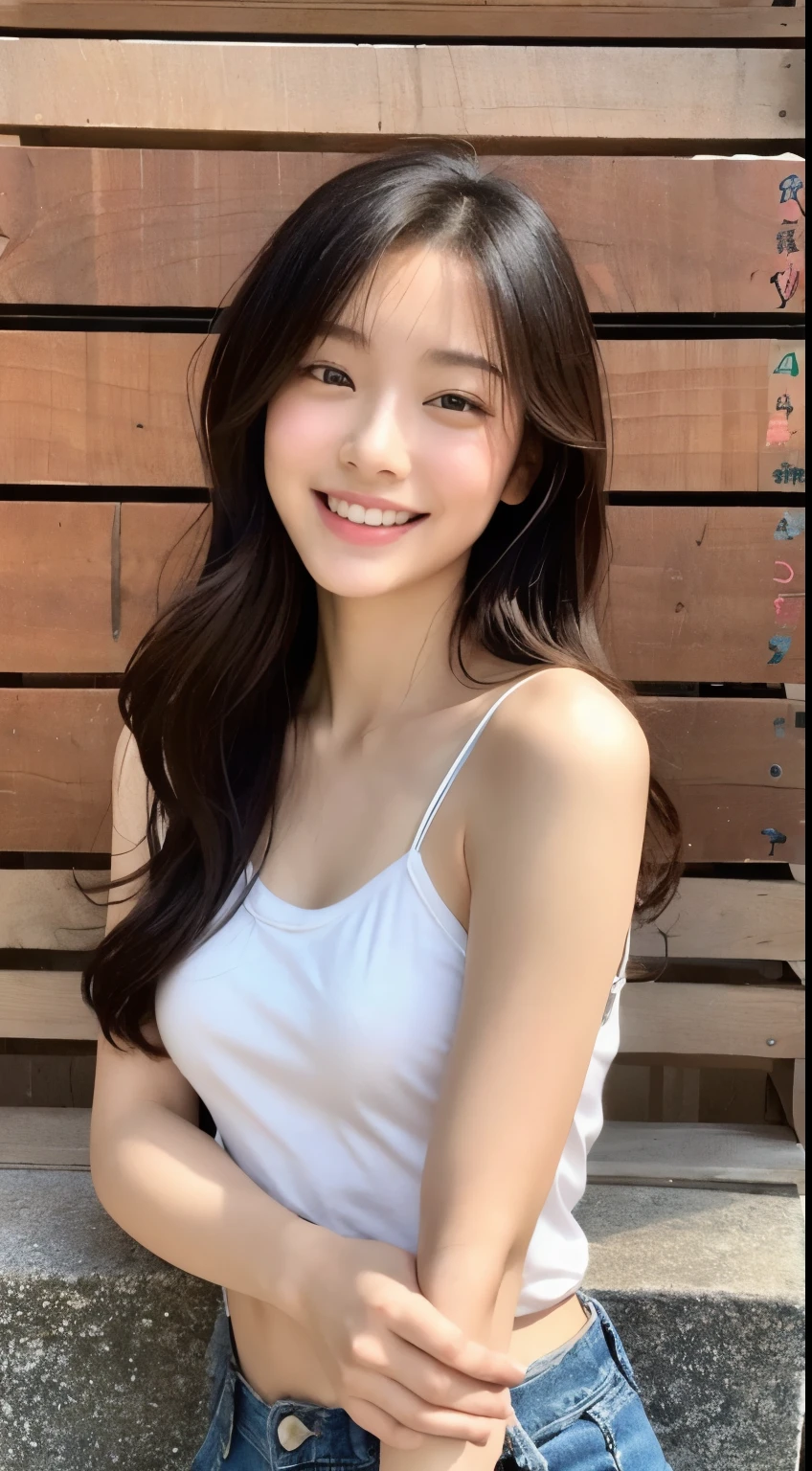 Photo judgment、thin、cute、Japan Beauty、smile、Fine skin、Thin camisole、Real Photo、Cinematic Light、Being stripped of clothes、とてもcute顔、Wear as light clothing as possible、26 years old