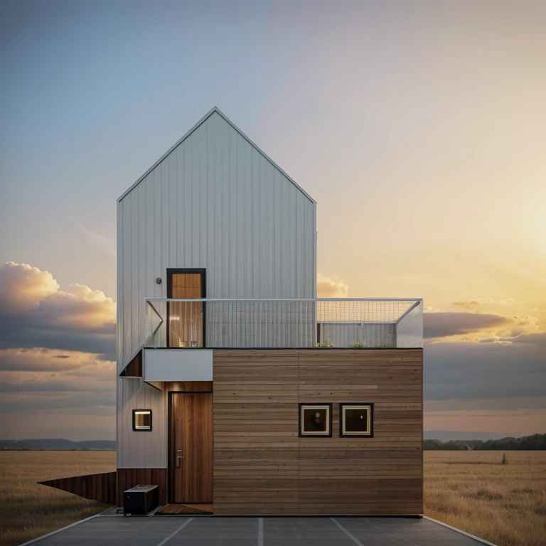 realistic image of a modern tiny house, set in a mostly wooded